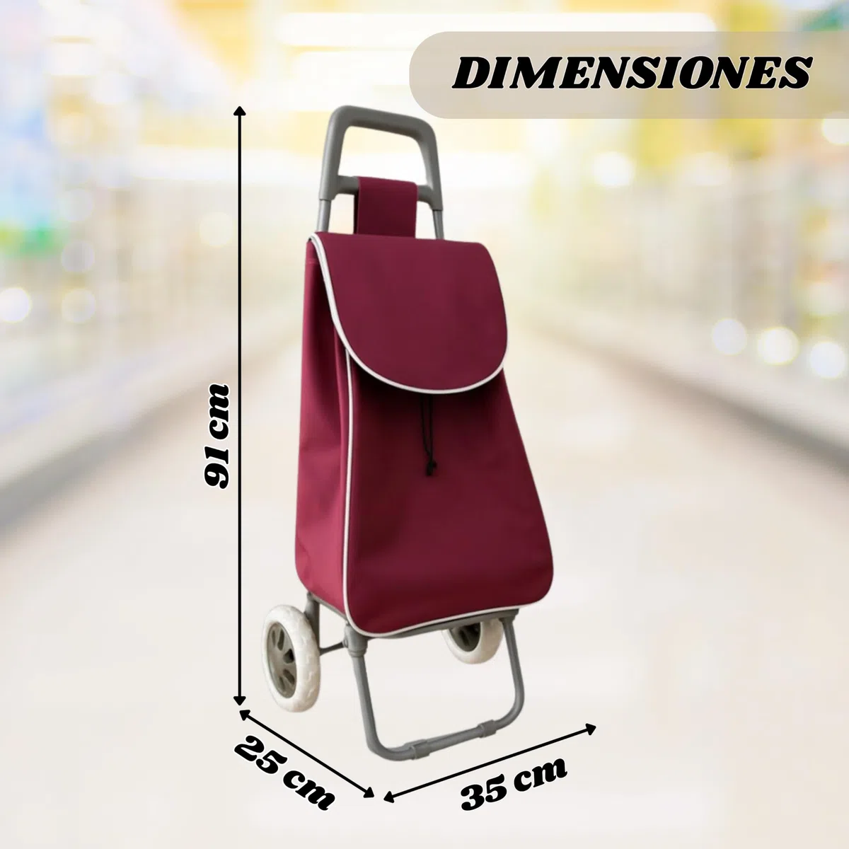 Weida Carro de la Compra con 2 Ruedas | Resistente y Ligero | Mango Ergonómico y Bolsa Impermeable | Arrastre Cómodo y Estable | Ideal para Supermercado y Uso Diario | 91cm-25cm-35cm (Rojo Granate)