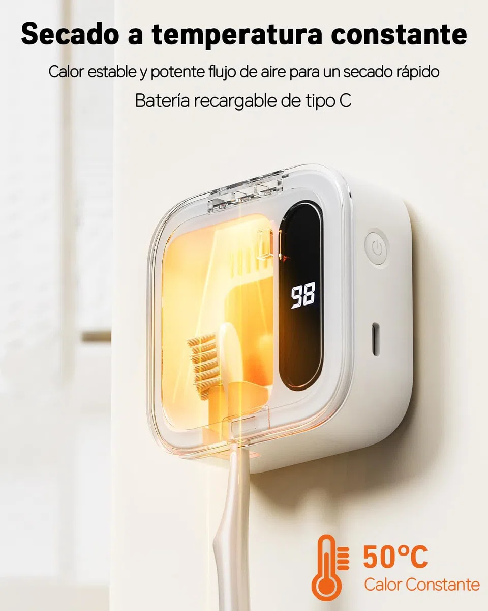 Esterilizador de Cepillos Doble UV-C y UV-A, Soporte de Cepillos de Dientes Montado en Pared con Función de Secado por Aire, Ideal para Baño, Uso Personal y Viaje (Blanco1)