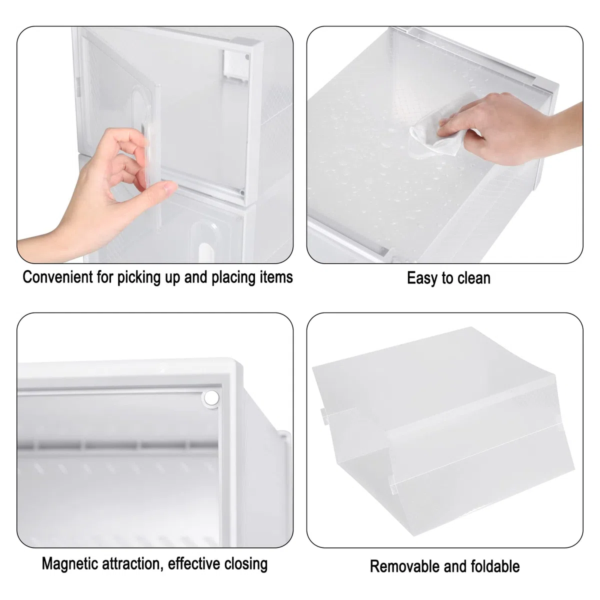 WOLTU 12X Cajas de Zapatos Transparentes, Cajas de Plástico Apilables y Plegables, Organizador de Almacenaje de Guardarropa, Zapateros con Tapa Frontal, 35x25x19 cm
