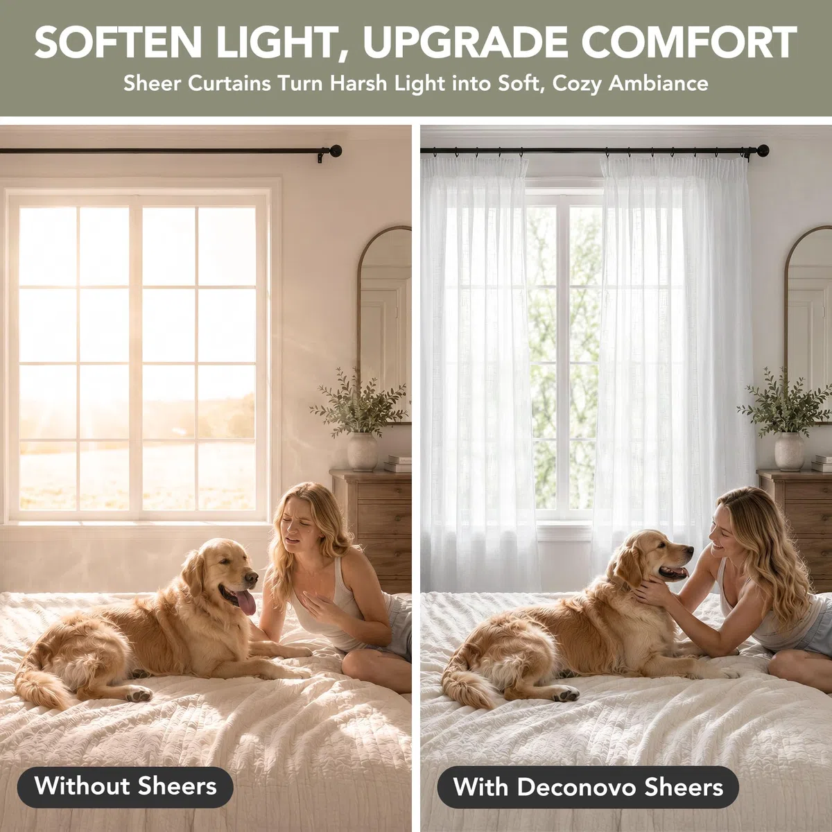 Deconovo Cortinas Translúcidas Blanco para Salón y Dormitorio, Cortinas Modernas 140x220 cm 2 Piezas con Cinta Fruncida, Visillos Efecto Lino, Luz Suave y Acabado Elegante