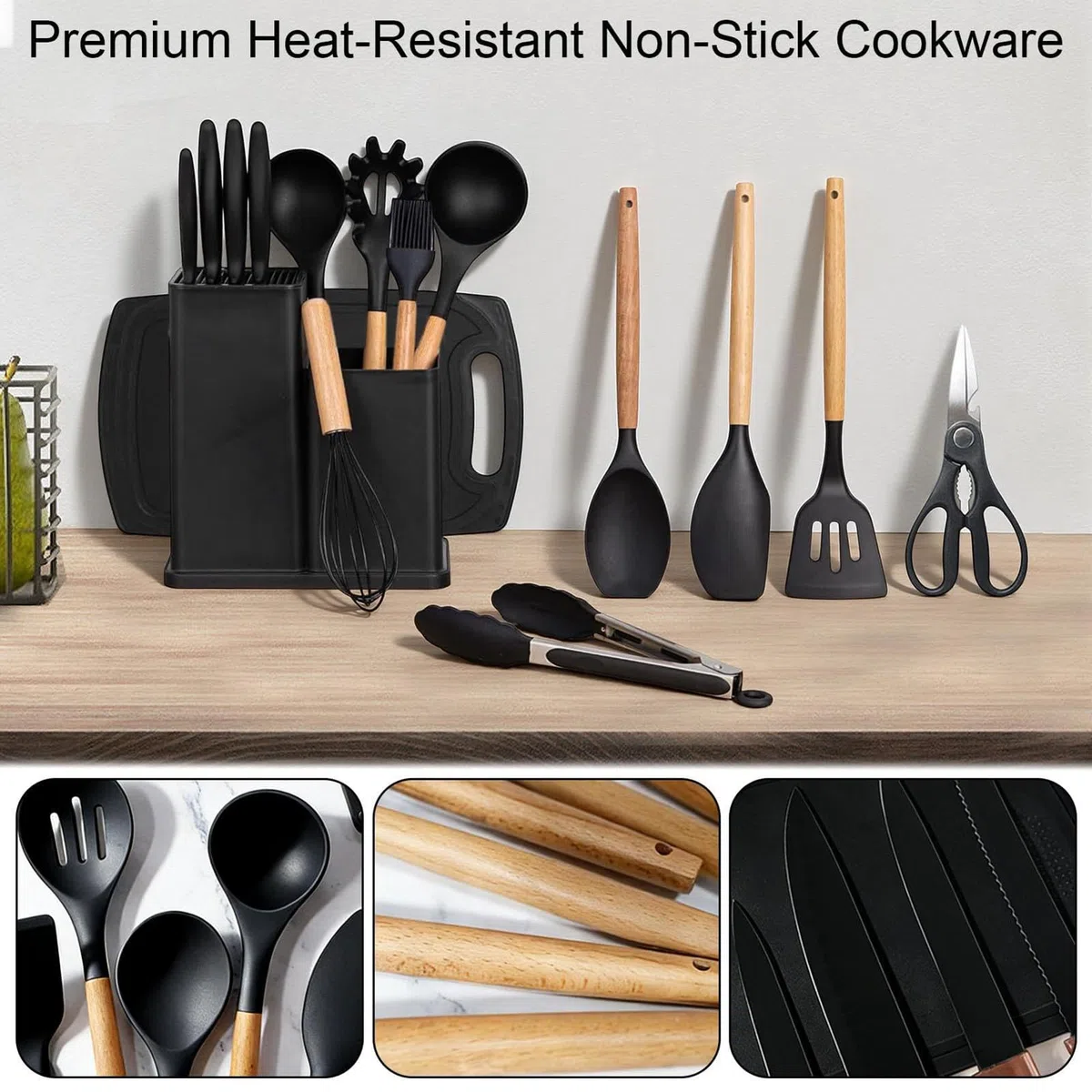 Juego De Utensilios De Cocina Kit 19 Piezas En Silicona Antiadherente | Set De Herramientas De Cocina Para Interior Casa Mostrador Encimera Apartamento Familia Doméstico