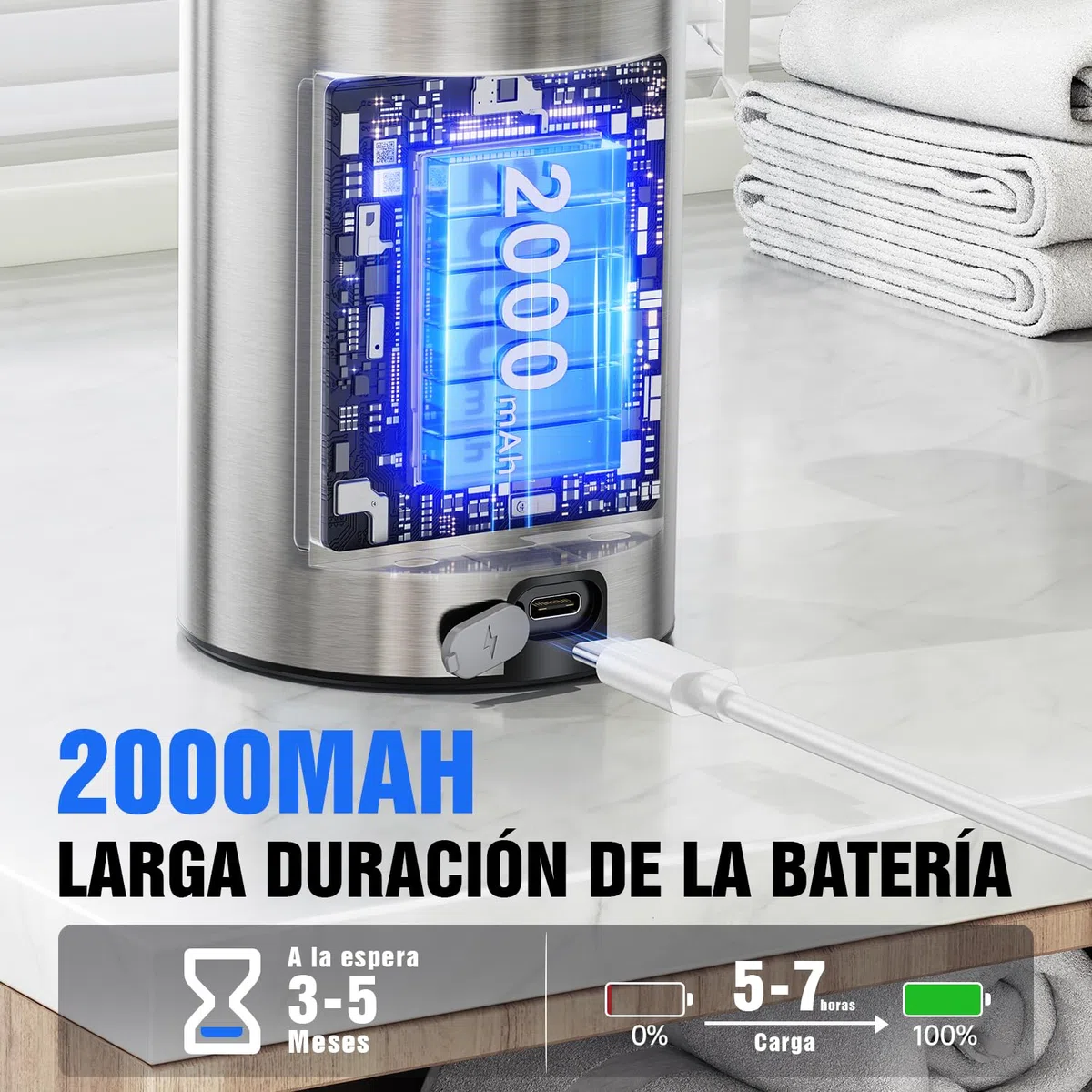 Fantictas Dispensador de jabón automático sin contacto, acero inoxidable, 11,5 oz, 3 niveles ajustable, dispensador de jabón de manos con bomba de sensor recargable para cocina y baño jabón de espuma