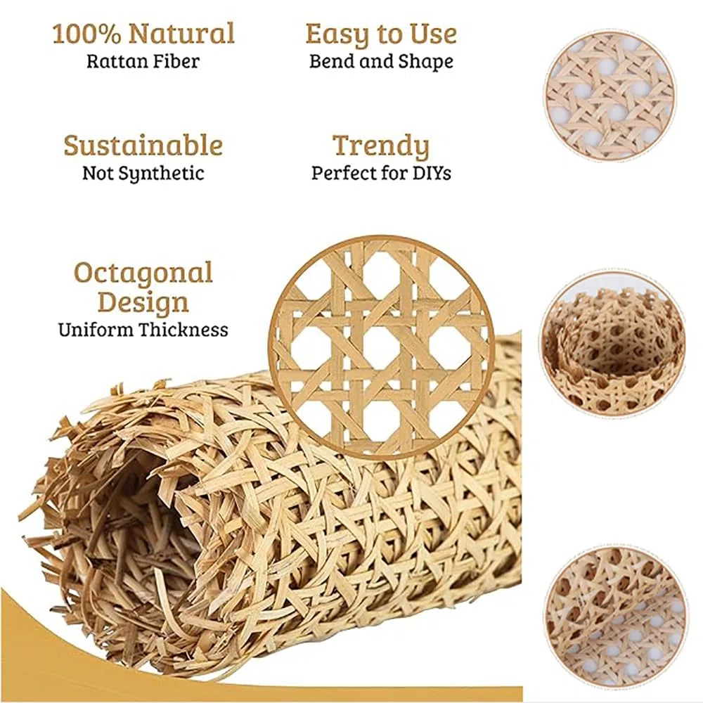 Ratán Rollo PE,Trenza vienesa,Rollo Plancha de Rattan Tejida,resistente al moho,ancho de ratán,resistente agua,malla de panal de abeja,silla de trenza vienesa para proyectos de bricolaje(35cm x 2 m)