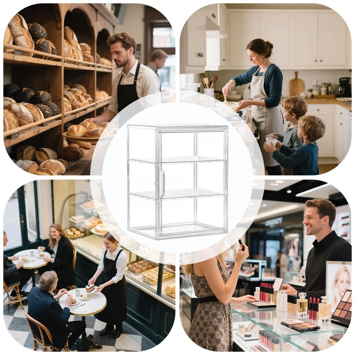 Expositor De Panadería Contenedor Grande Ajustable De Acrílico Transparente | Grande Para Hogar Despensa Encimera Esquina Comida Sándwich Tostada Bagel Rollo Pan Masa Plátano