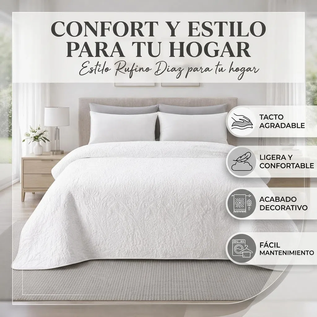 Rufino Díaz Colcha Bouti Verano Reversible Kenny (Blanco - 90 cm) - para una sensación acogedora y de Confort - Tejido Suave, Agradable y Resistente