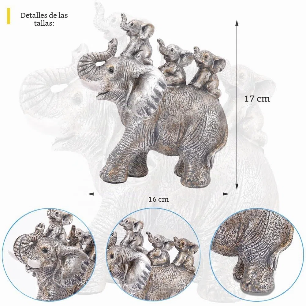 Elefantes Decoracion Figuras, Elefante de la Suerte, Figuras Decorativas Modernas Salon, Estatua Elefante Resina Cariñosas para Salón, Escritorio, Oficina - Plata