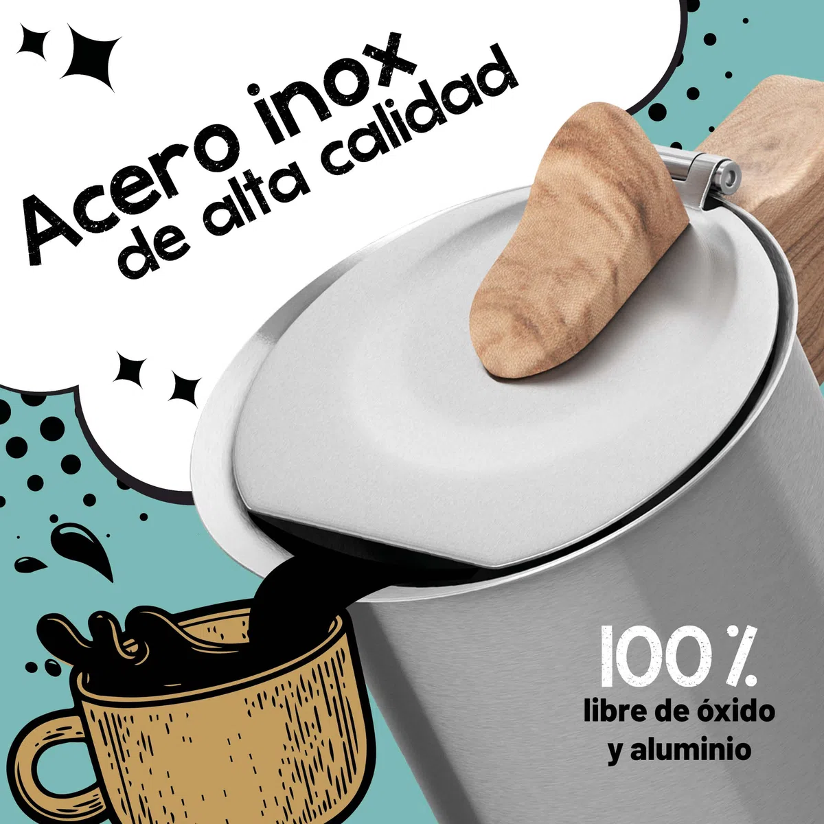 Morgenheld STYLE Cafetera italiana de acero inoxidable 4 tazas (200 ml) – apta para inducción y todo tipo de cocinas – cafetera moka clásica sin aluminio, filtro apto para lavavajillas