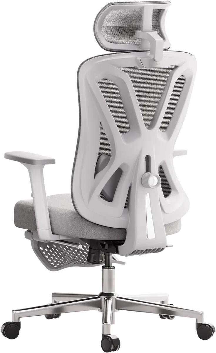Hbada P5 Silla de Oficina ergonómica con Soporte Lumbar Ajustable, cojín elástico Transpirable, reposabrazos Ajustables y reposacabezas, Reposapiés Integrado, Negro (Aluminium, Blanco)