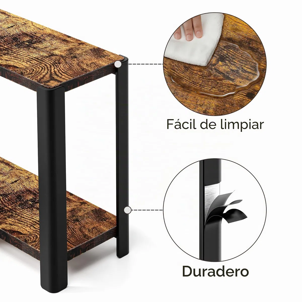 niffgaff Estantería esquinera de 2 niveles para especias – Organizador de encimera en madera y metal, pequeño estante para cocina y rincón de café, acabado marrón vintage