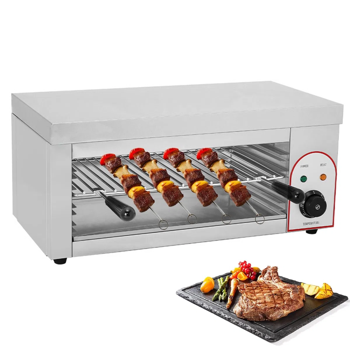 Horno de convección Comercial, Horno de Pared de 2200 W con Estante Ajustable, Parrilla eléctrica de encimera, asador de Carne de Acero Inoxidable con Bandeja de Goteo de Aceite, for Barbacoa