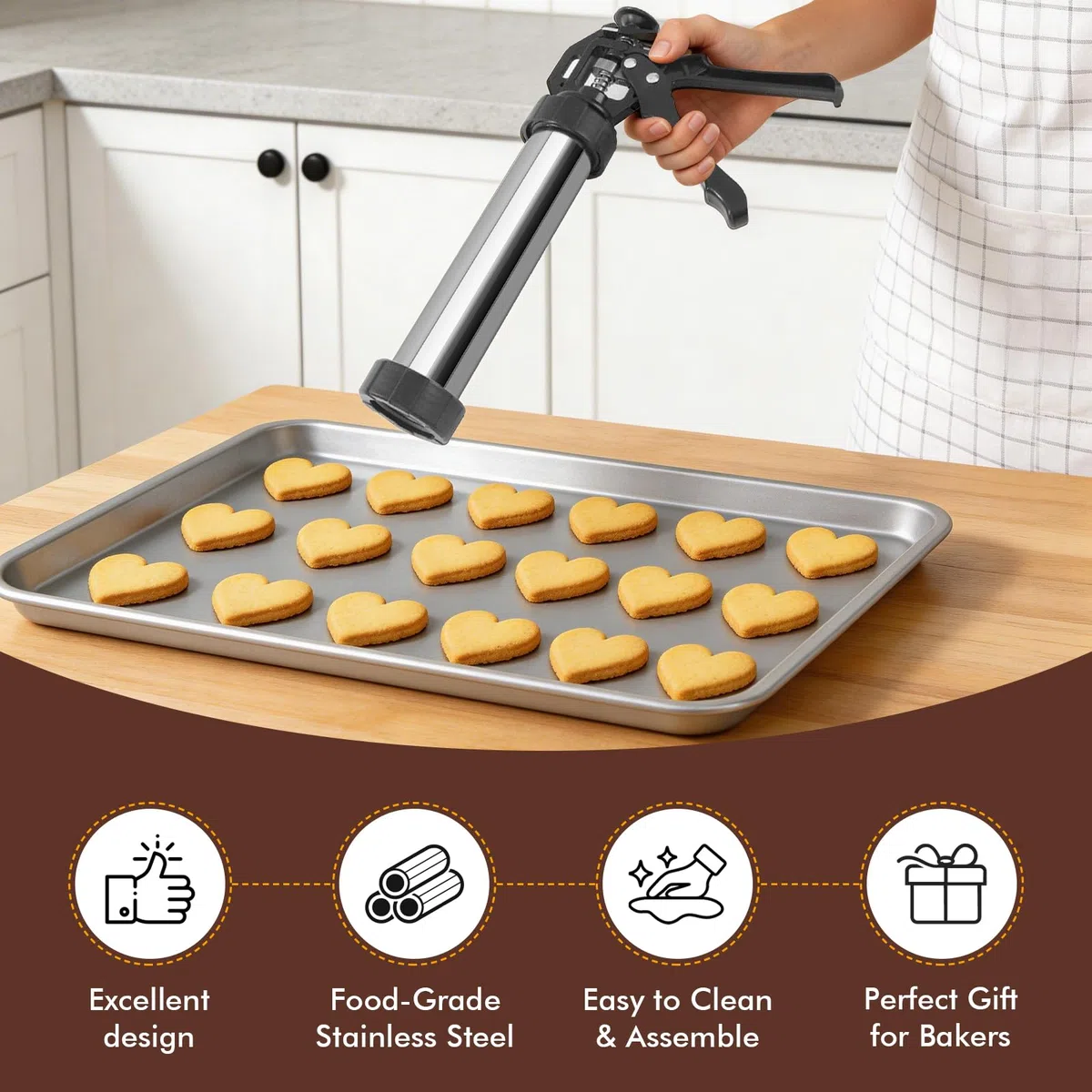 Churrera Profesional de Acero Inoxidable, Set para Repostería con 11 Cortadores y 7 Boquillas, Máquina para Hacer Churros y Porras para Uso Doméstico