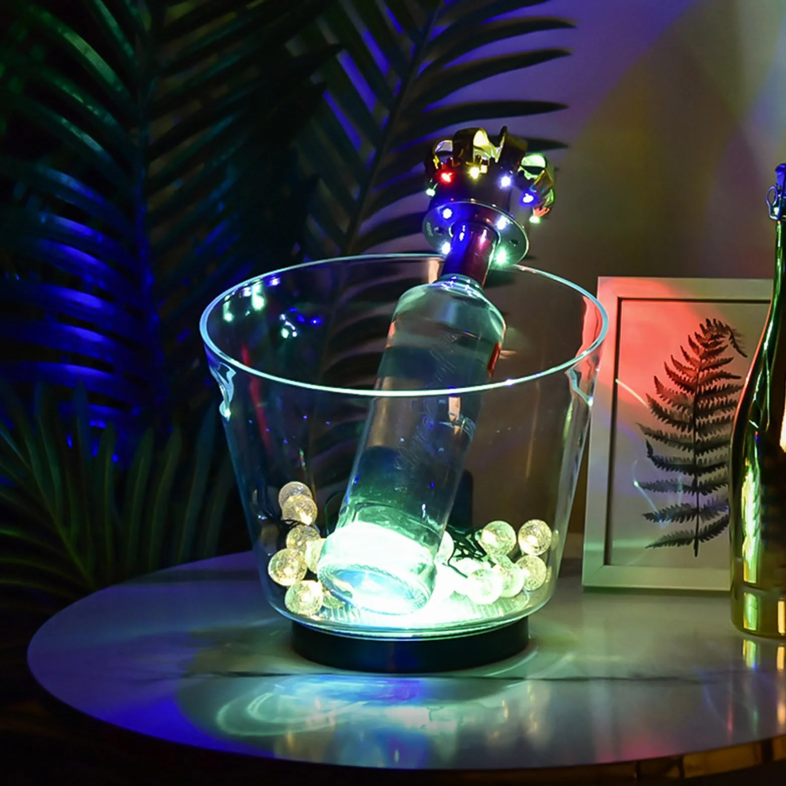 Cubos enfriadores de champán de 6 litros con dos asas, diseño transparente brillante, enfriador de bebidas para fiestas y uso al aire libre, accesorios para el hogar y el club
