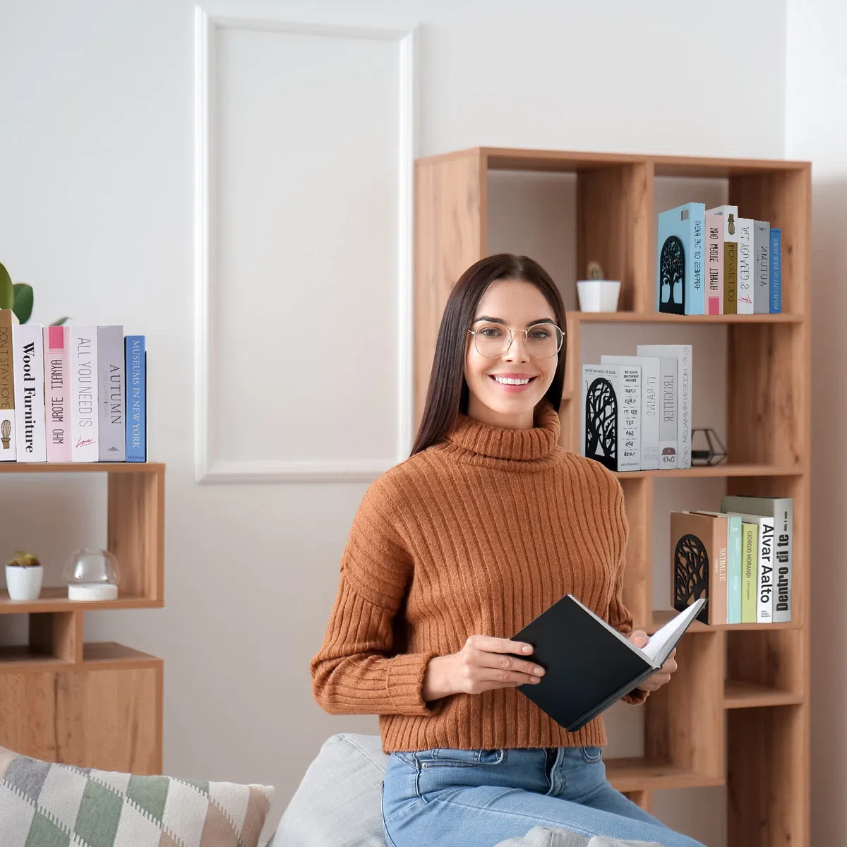 EOOUT Sujetalibros Decorativos para estantes, 5 Pares de Soportes de sujetalibros de árbol, topes de Metal Negro para Libros Pesados, Extremos de Libros Resistentes para el hogar, la Oficina y la
