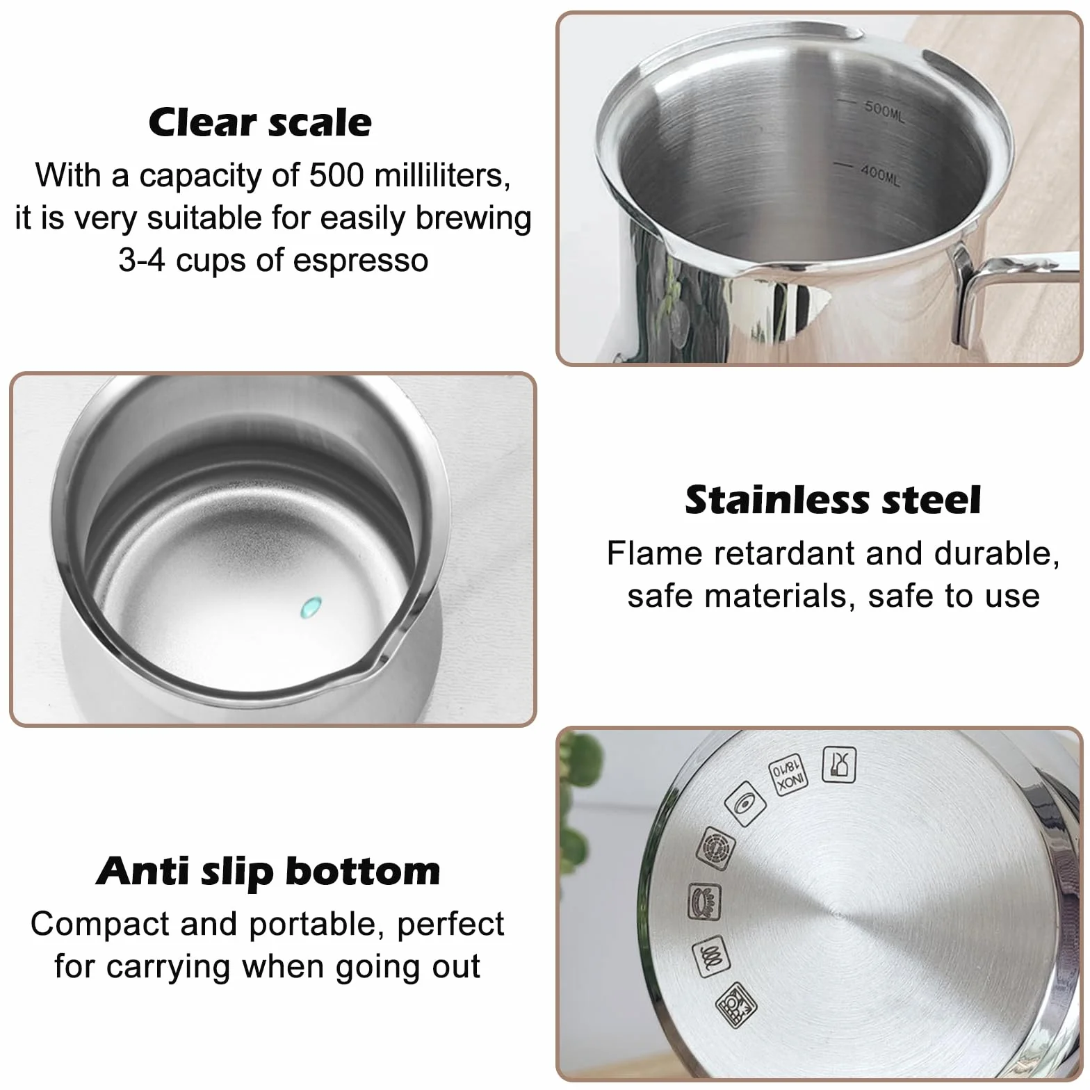 BORDEAG Cafetera turca, cafetera de 500 ml, cafetera turca, cafetera griega de acero inoxidable para preparar café y espuma de leche