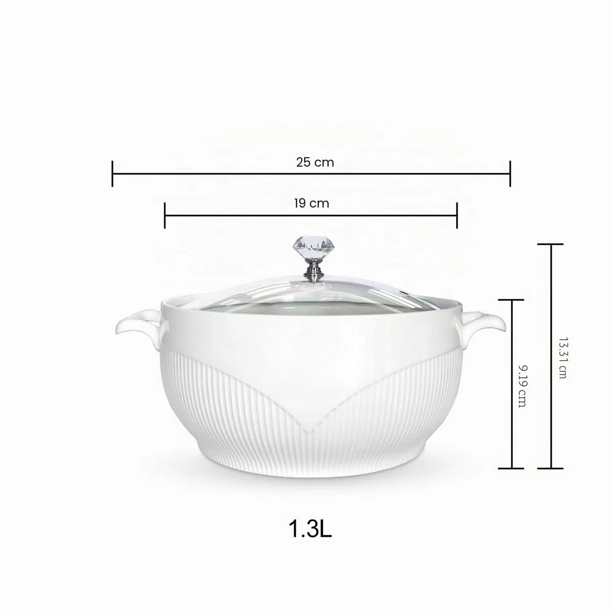 ABHOME Sopera de porcelana con tapa de cristal transparente para sopa de cerámica para restaurante, hogar, cocina, decoración blanca, bonita olla (1,3 L)