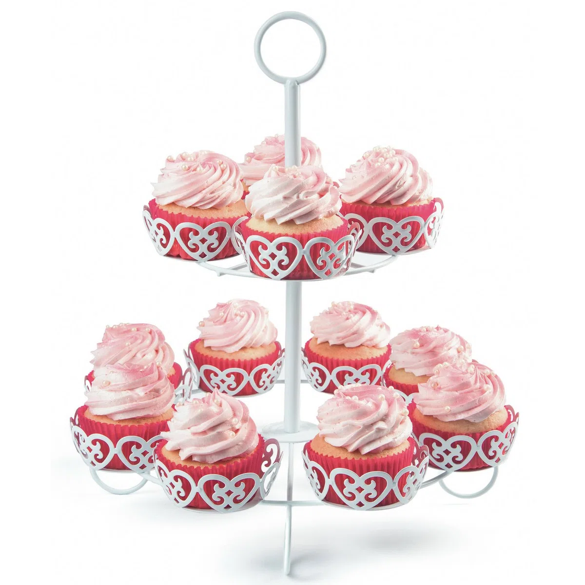 Stand Base para 12 Cupcake Muffin postres 2-Niveles | Soporte en Metal Blanco, Vintage | Ideal para Fiestas de cumpleaños de niños, Bodas, bautizos, cumpleaños, Baby Showers