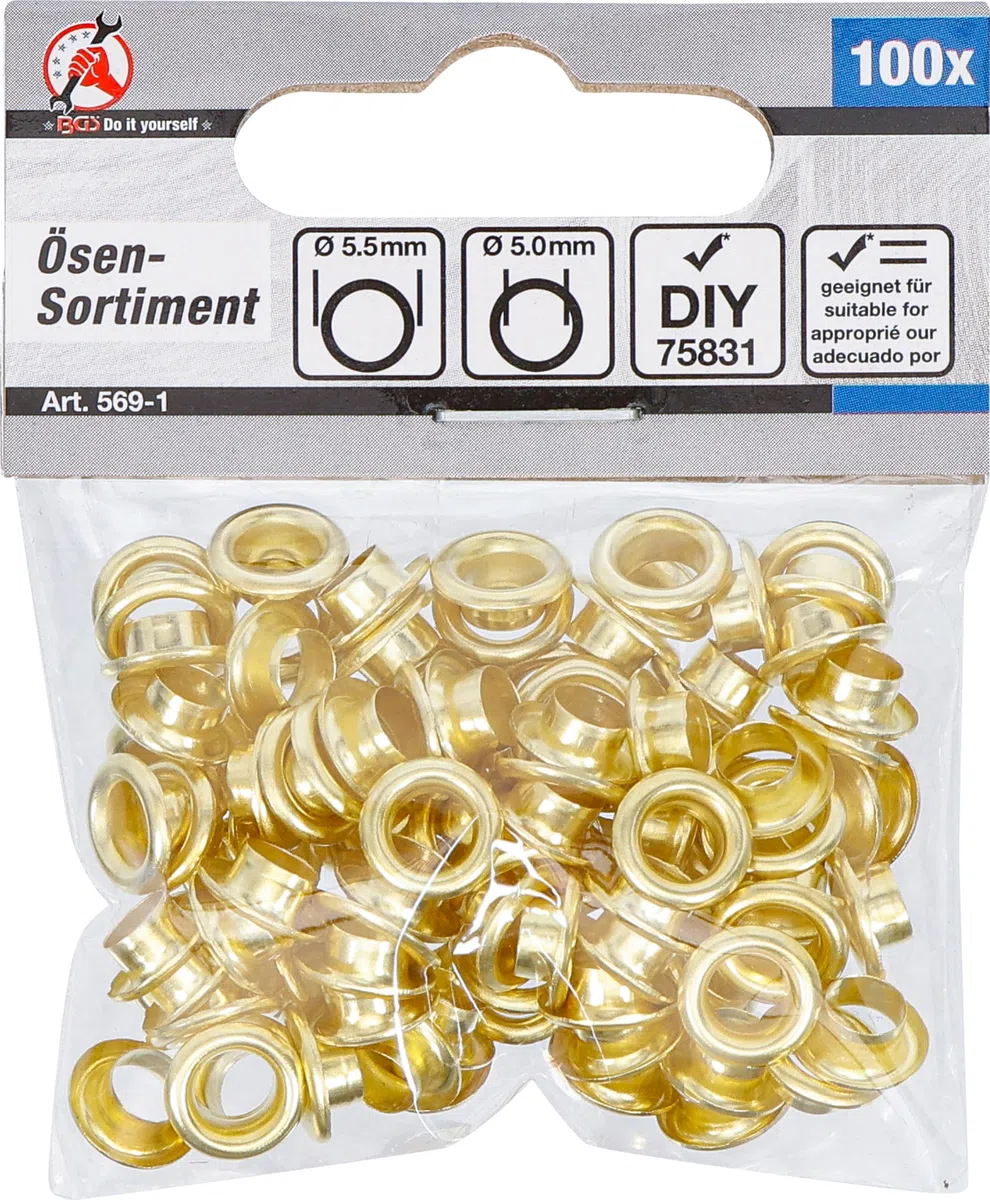 BGS Diy 569-1 | Surtido de ojales | 5,0 x 5,5 mm | 100 piezas