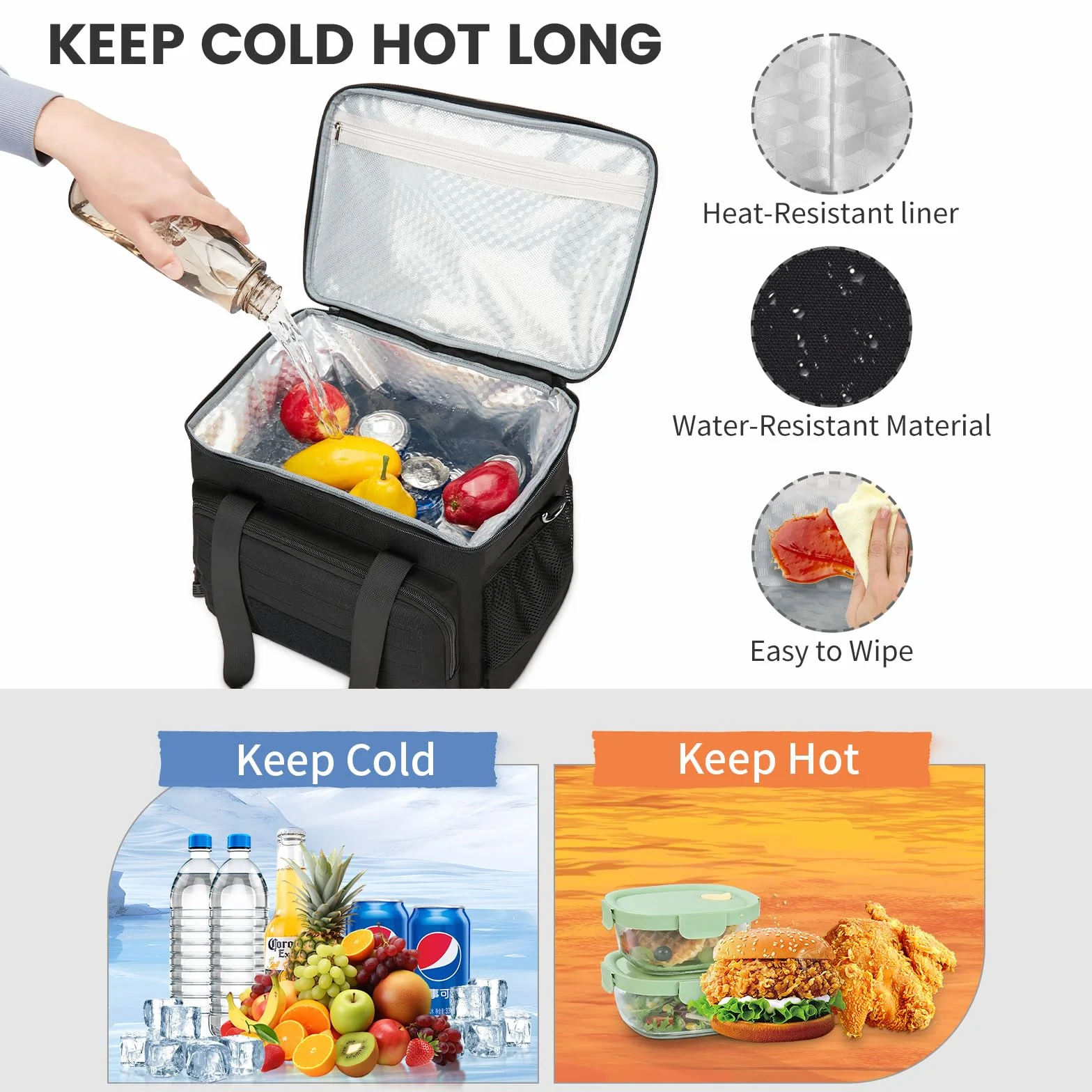 Bolsa Termica 20L Bolsa Nevera Táctica Plegable - Bolsa Nevera para Hombre con Correa Ajustable para el Hombro: Bolsa Nevera Portátil de Playa para Picnics Familiares en la Playa Camping negro