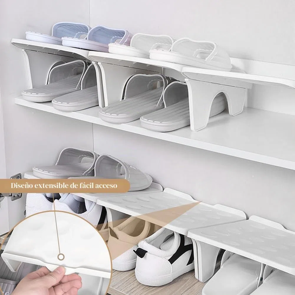 Organizador de zapatos antideslizante con ranuras para zapatos, 4 unidades, ahorro de espacio, doble capa, organizador de zapatos, ahorro de espacio, organizador de zapatos para el hogar
