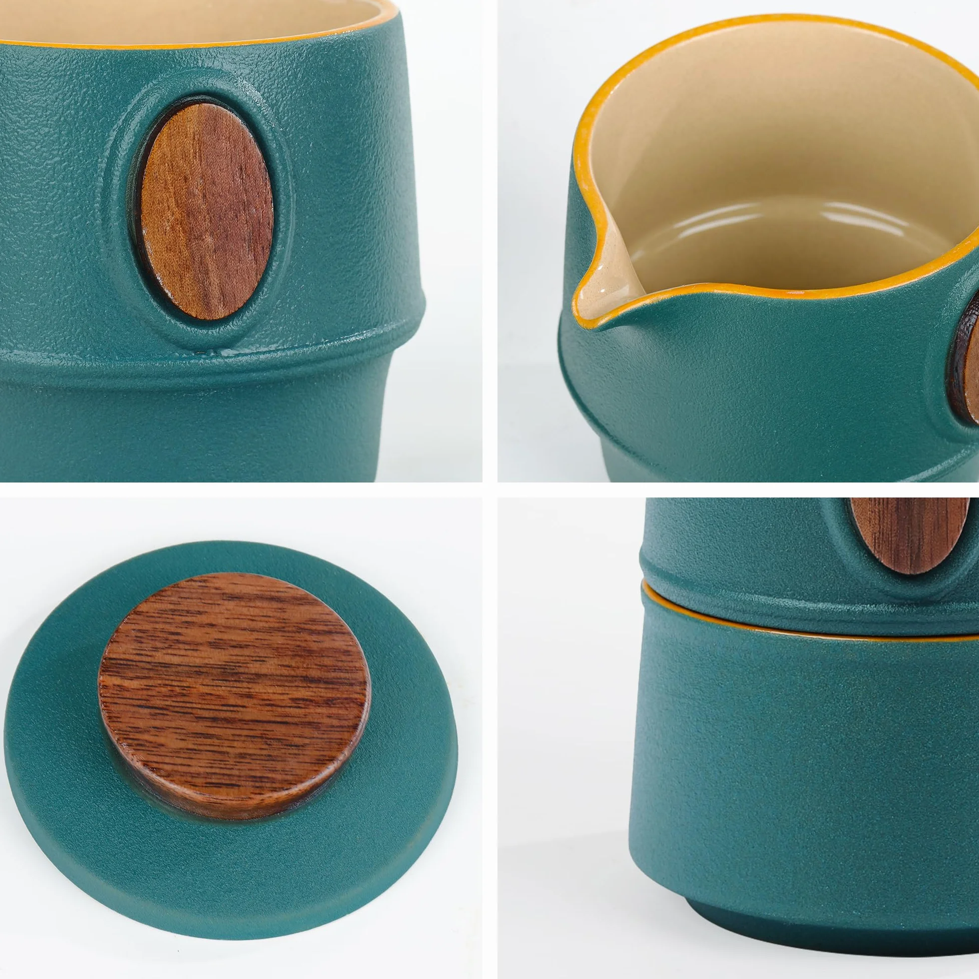fanquare Juego de Té Portátil de Viaje con Estuche Tetera de Kung Fu China de Porcelana Verde con Infusor Mini 1 Tetera 3 Tazas para Exterior