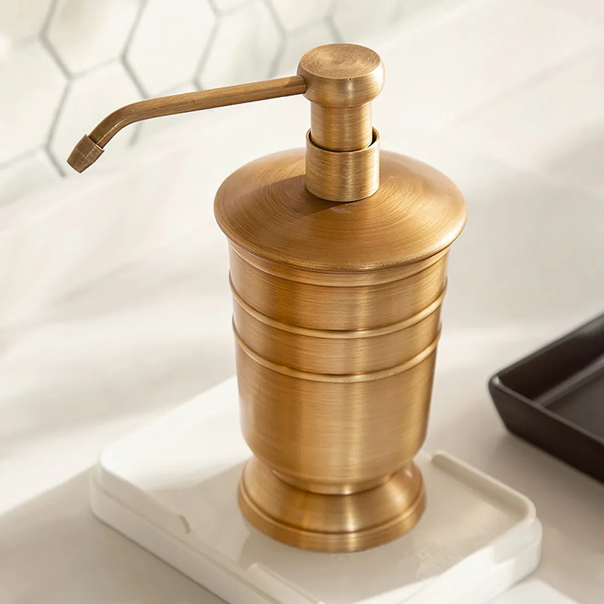Juegos de Accesorios de baño, Cobre Acesorios Cuartos de Baño 6 Piezas con Dispensador Jabon Baño, Jabonera Baño, Porta Cepillo de Dientes, para Champú, Antiguo Oro