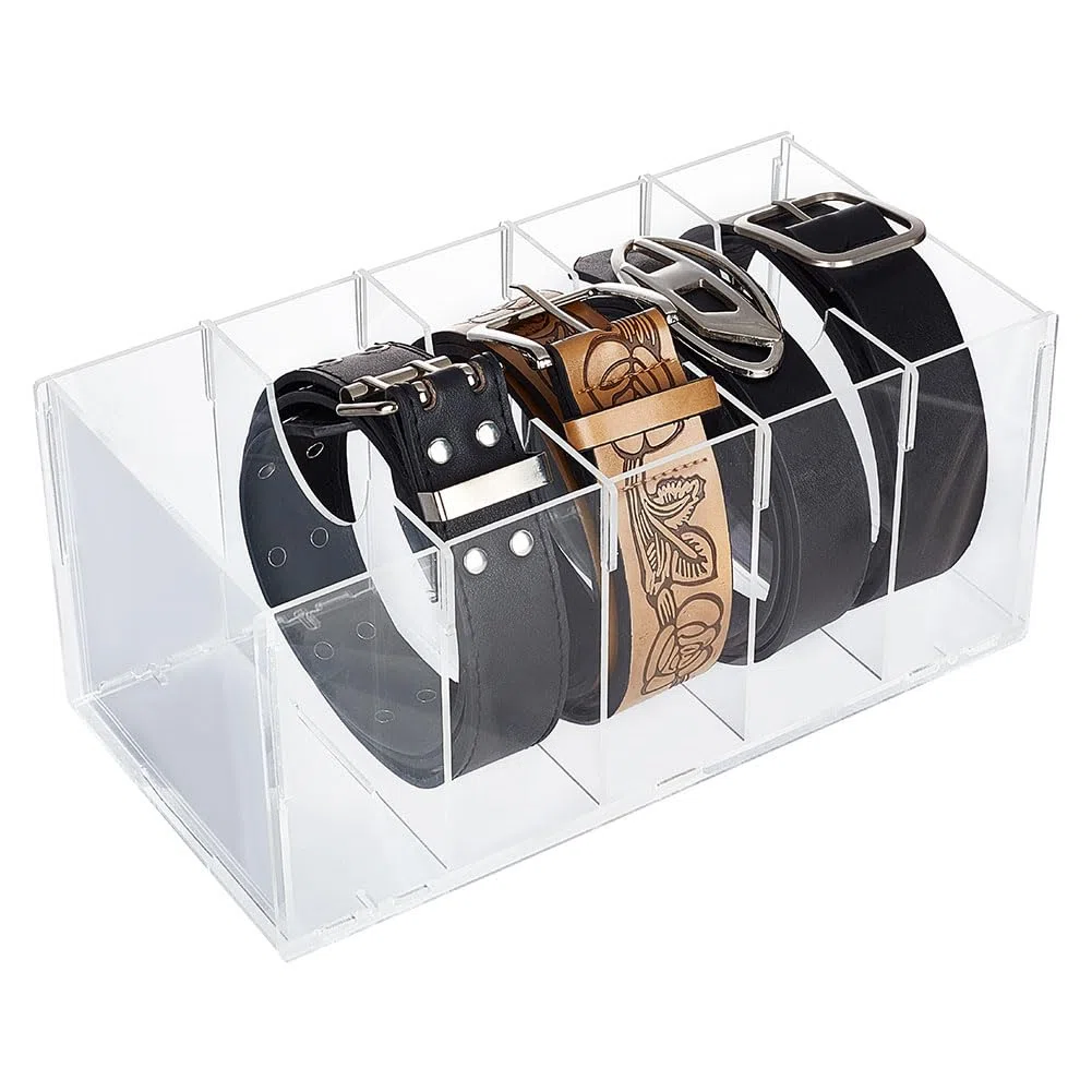 PH PandaHall Organizador para cinturón de acrílico con 5 compartimentos, vitrina para corbatas y pajaritas, funda transparente para cinturón para armario, portaobjetos con apertura rectangular para