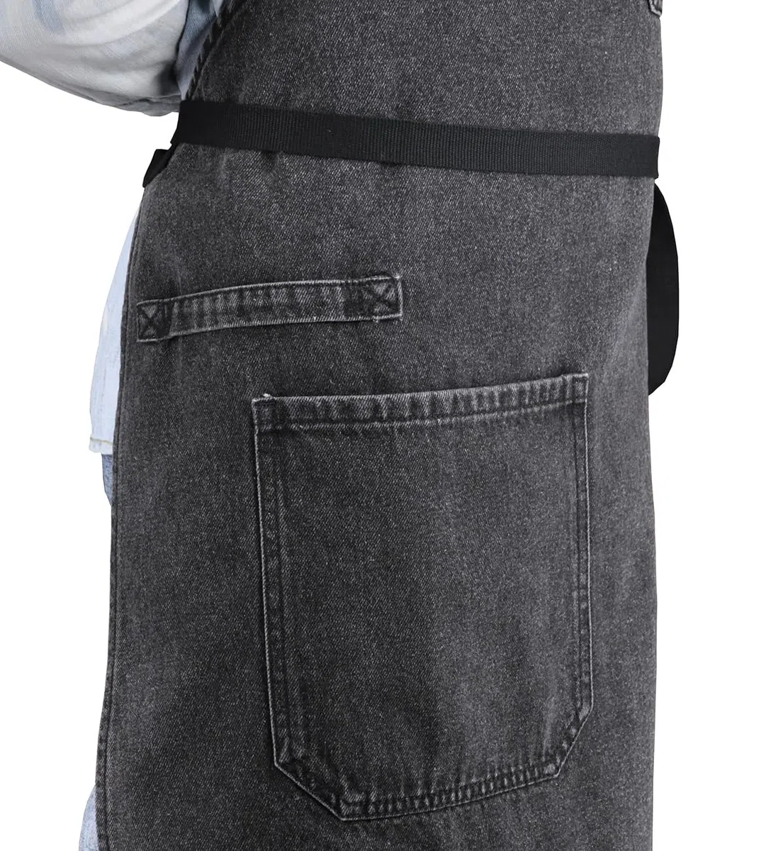 Delantal de chef profesional con bolsillos, delantal de mezclilla negro para cocina, cocina, parrilla, barbacoa, con lazo para toalla y correas ajustables para el cuello, Black Denim