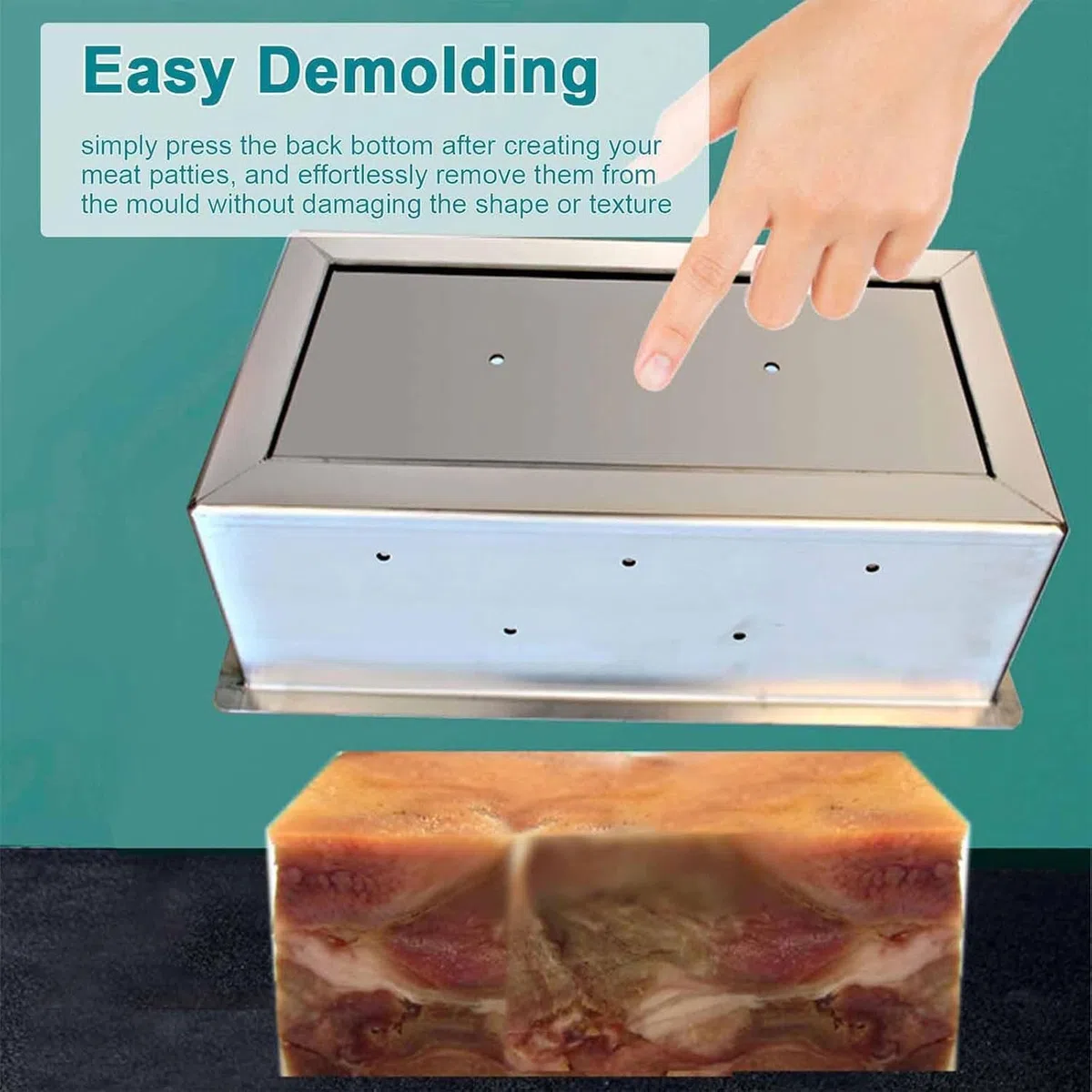 Herramienta de prensado de carne de jamón, para bloques de carne rectangulares perfectos, molde de prensa de carne de acero inoxidable, con resorte de compresión, placa base extraíble, herramienta de