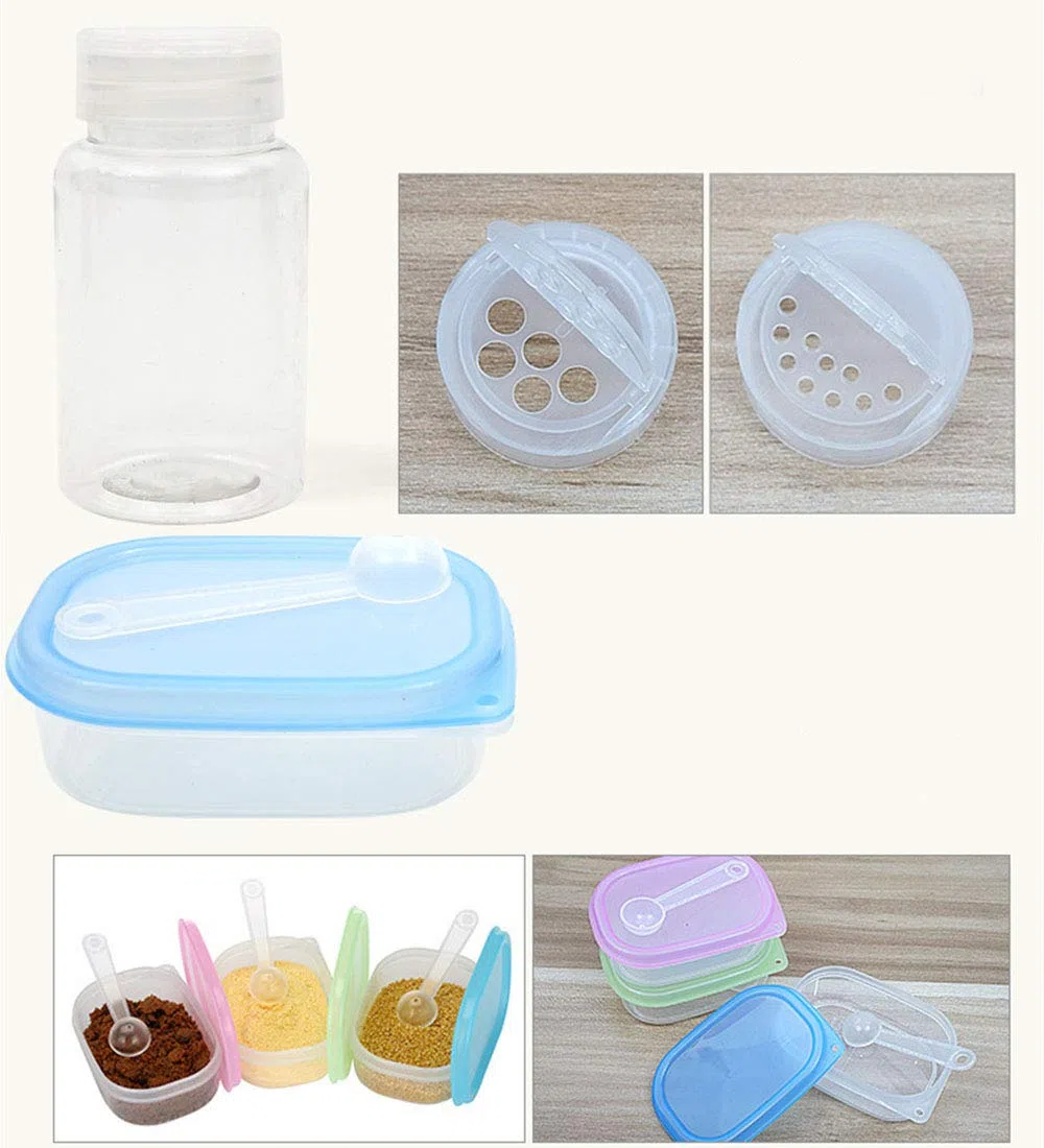 Tarros de especias para camping, sal, azúcar, pimienta con tapa giratoria y bolsa de embalaje para cocina y barbacoa (juego de 10)