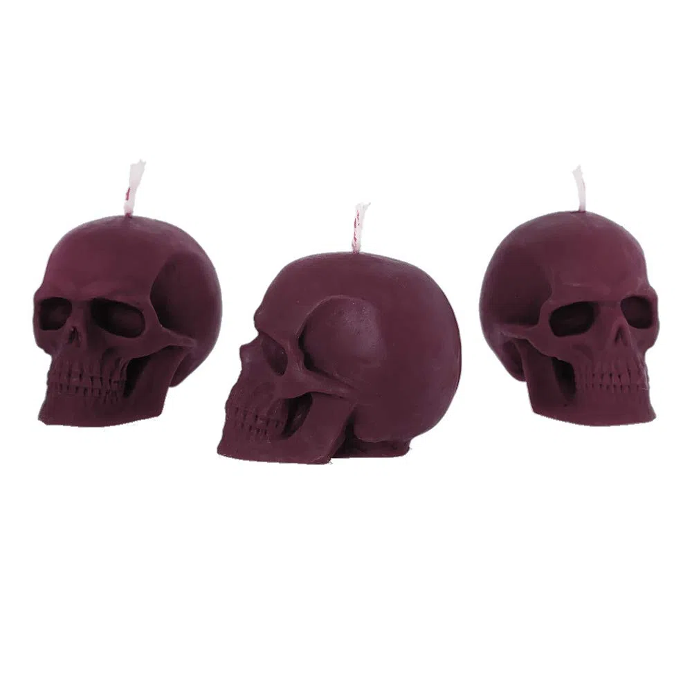 NKlaus - 3x Juego de velas calavera violeta de cera de abejas pura orgánica - vela gótica - vela figurada colorida calavera - Halloween - vela ritual - velas de goteo 36355