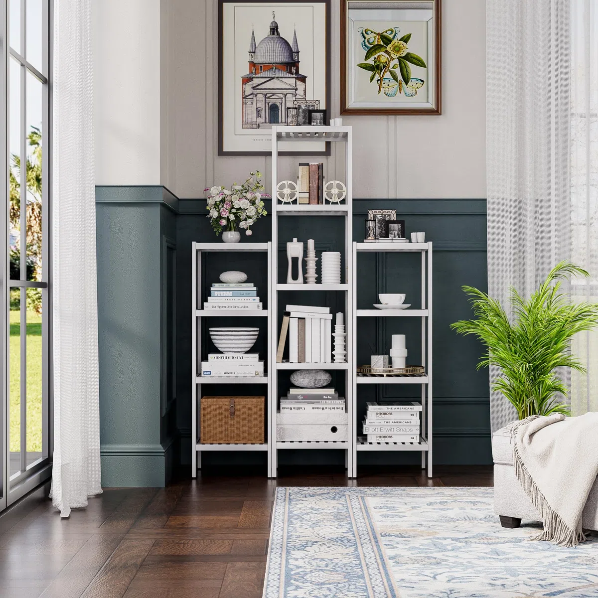 SMIBUY Estante de Almacenamiento para el baño, Organizador de estantes de bambú de 5 Niveles, Unidad de estantería Multifuncional para la Sala de Estar, el Dormitorio y la Cocina (Blanco)