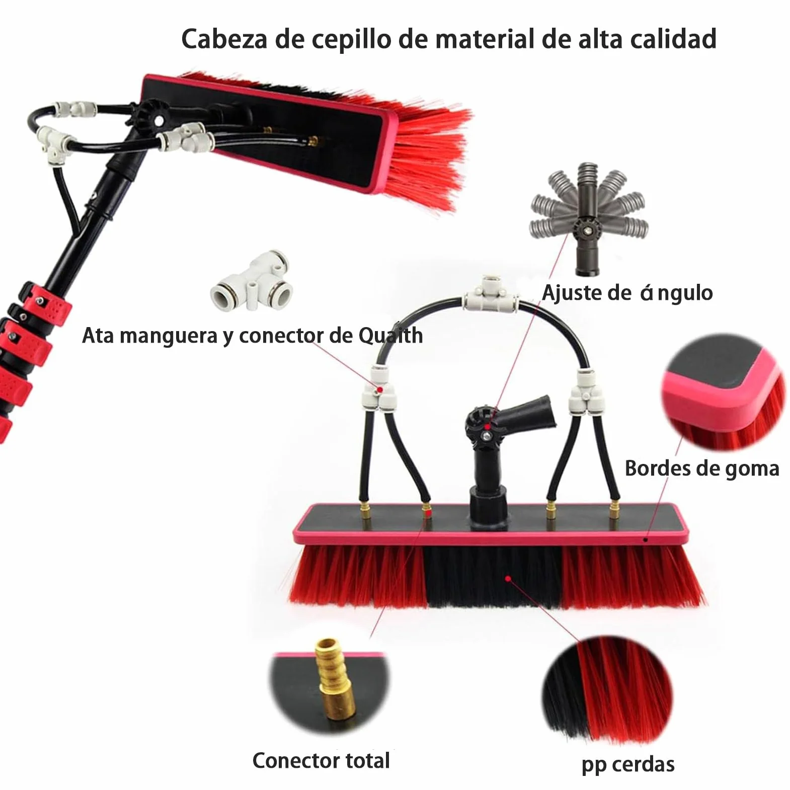 Kit De Poste Alimentado por Agua De 30 Pies, Cepillo De Limpieza De Paneles Solares con Cabezal Ajustable, Equipo De Lavado De Ventanas con Mango Largo De Extensión(35cmbrushhead,3.6m)