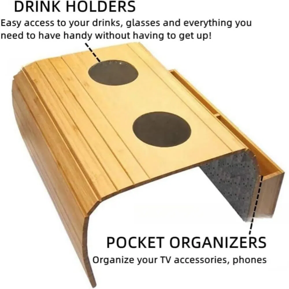 Bandeja Para Reposabrazos De Sofá, Mesa Plegable De Madera, Ecológica, Portavasos, Mesa Con Reposabrazos Para Bebidas Y Refrigerios.