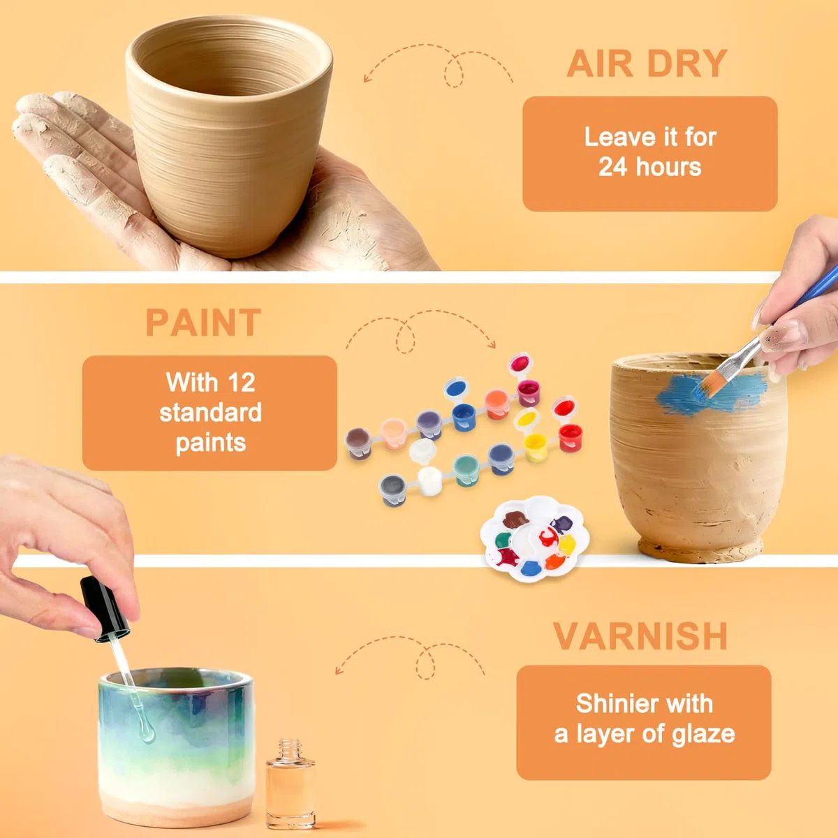 Set De Cerámica para Niños,Set de Cerámica para El Hogar,Mini Torno de Alfarero Eléctrico con Arcilla,Colores,Set de Manualidades Creativas en Cerámicas para Niños a Partir de 6 Años - Naranja