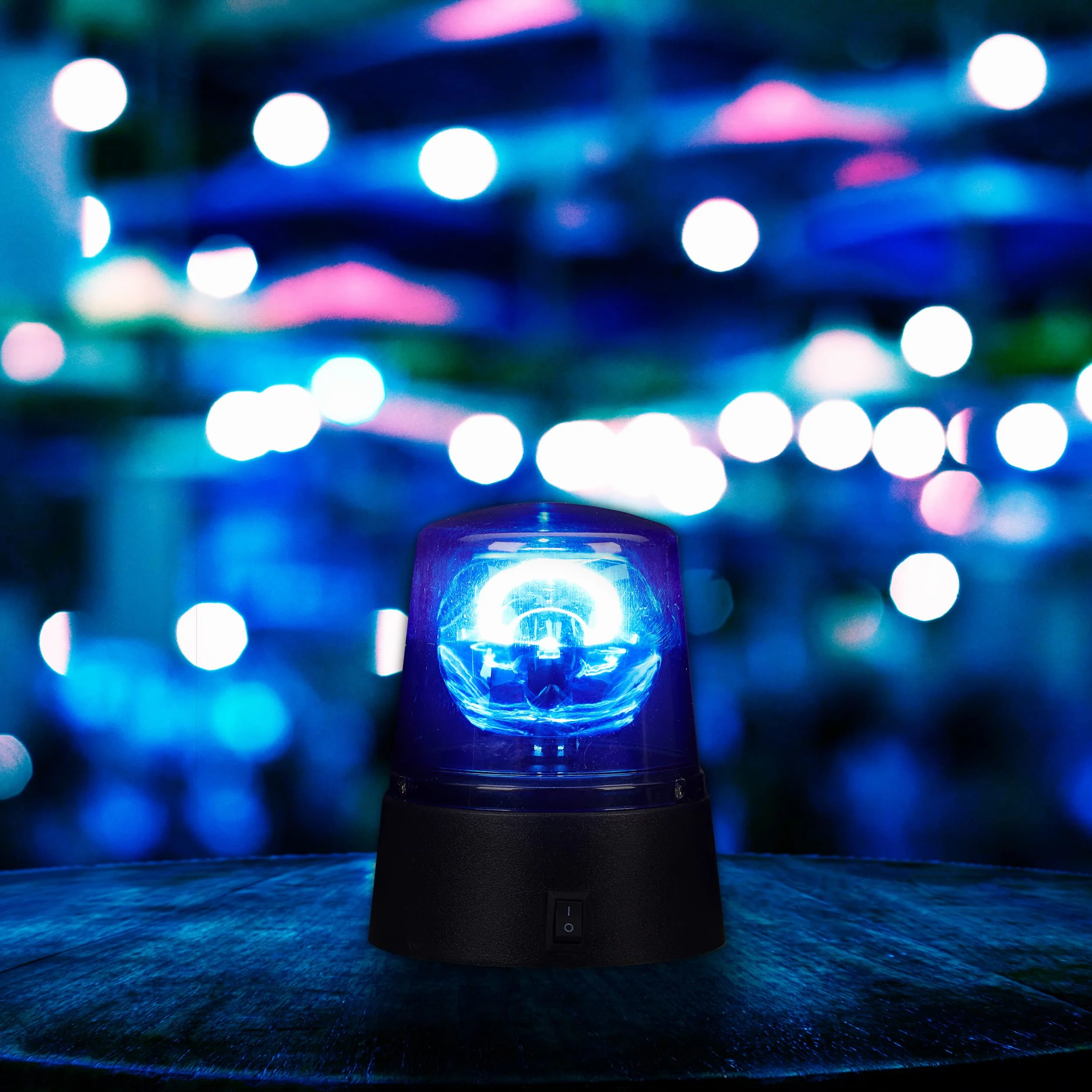 Relaxdays 2 x Luces Policía LED, Luz Advertencia Omnidireccional, para Fiestas, con Pilas, PS-ABS, Azul