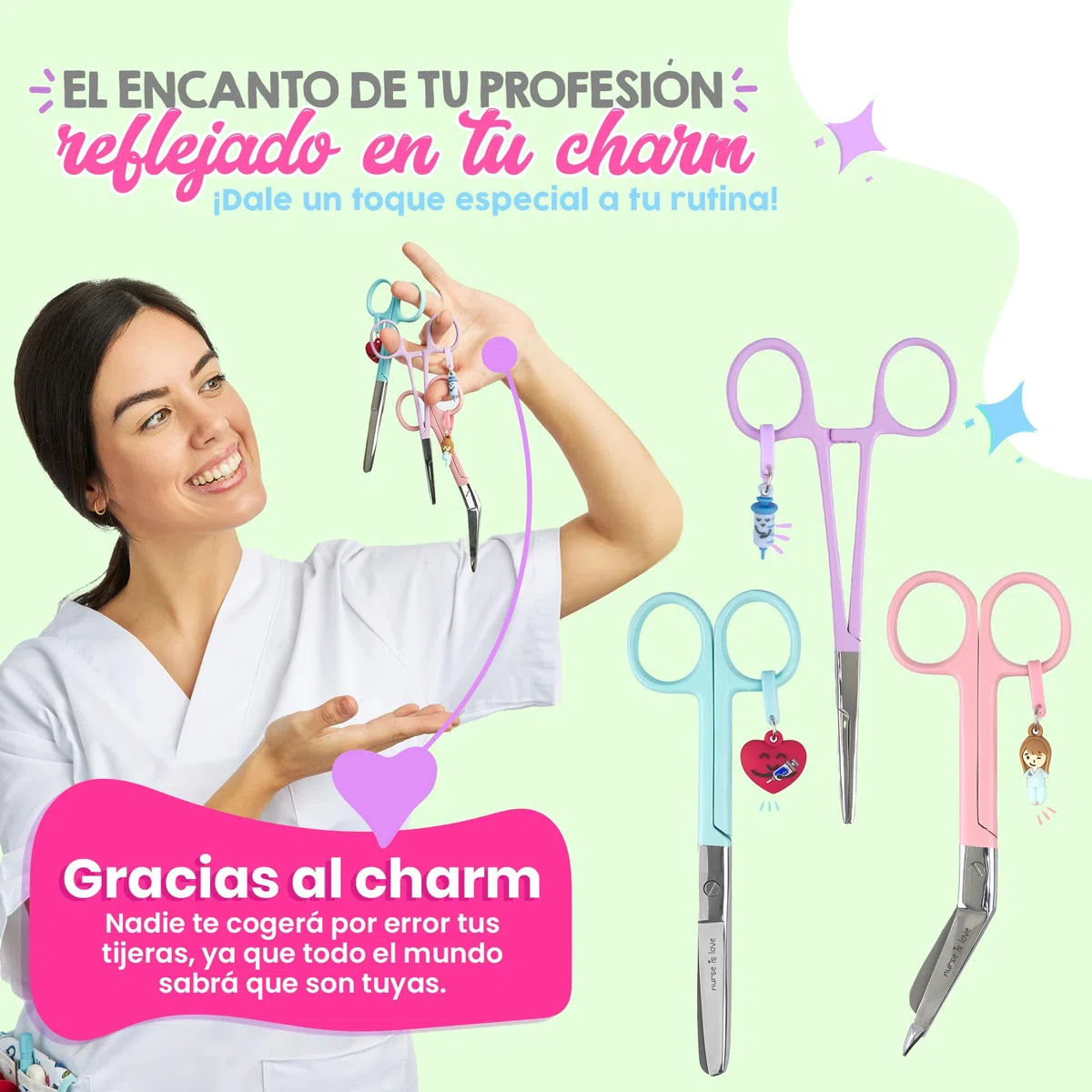 Nurse is Love Set 3uds Tijeras Enfermería Pico de Pato & Rectas Mayo + Herramienta de Sujeción | Tijeras Punta Roma Vendaje, Accesorios Enfermera, Primeros Auxilios, Auxiliar de Enfermería Multicolor