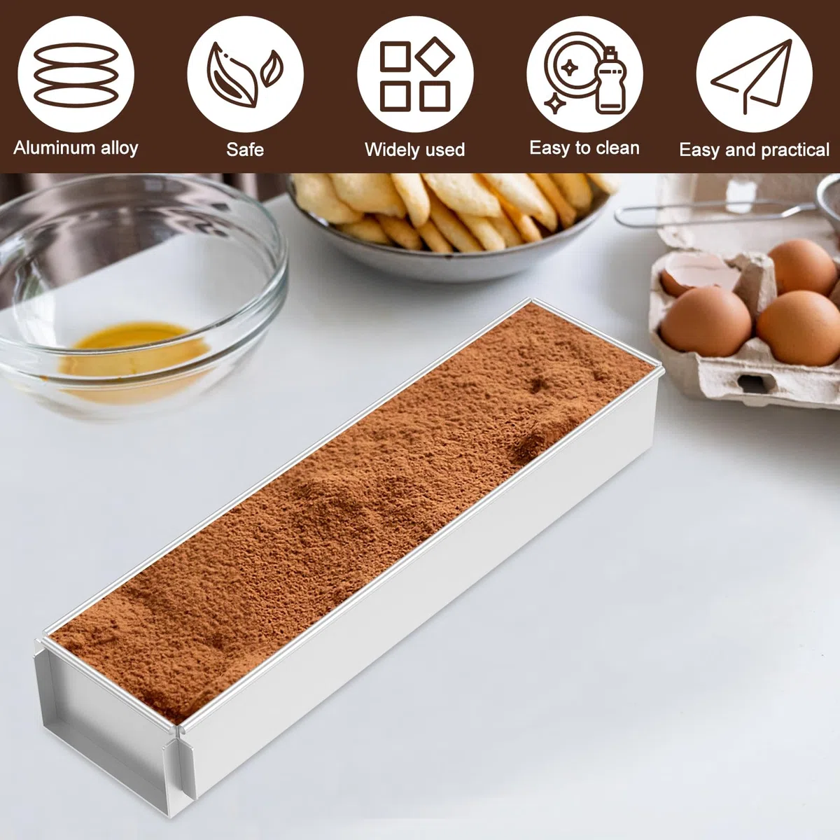 Molde para tartas de tiramisú, rectangular, forma de tiramisú de aleación de aluminio, antiadherente, resistencia a altas temperaturas, para tartas de queso tiramisú (actividad)