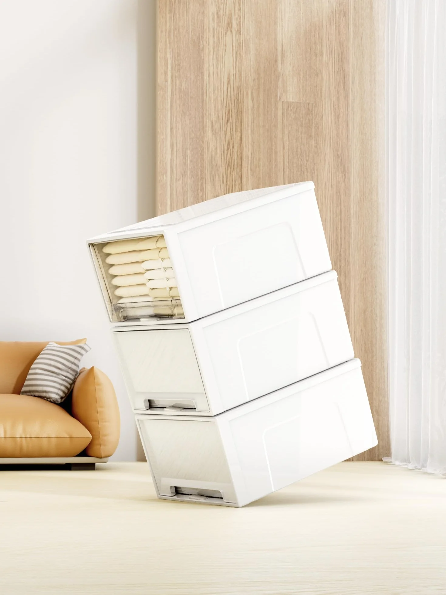 Cetomo 50L*3 Cajones de Almacenamiento de Plástico, Organizadores para Escritorio de Oficina, Caja de Almacenamiento, Torre Apilable para Cosméticos, PP, Resistente, Blanco, 50L-3 Unidades
