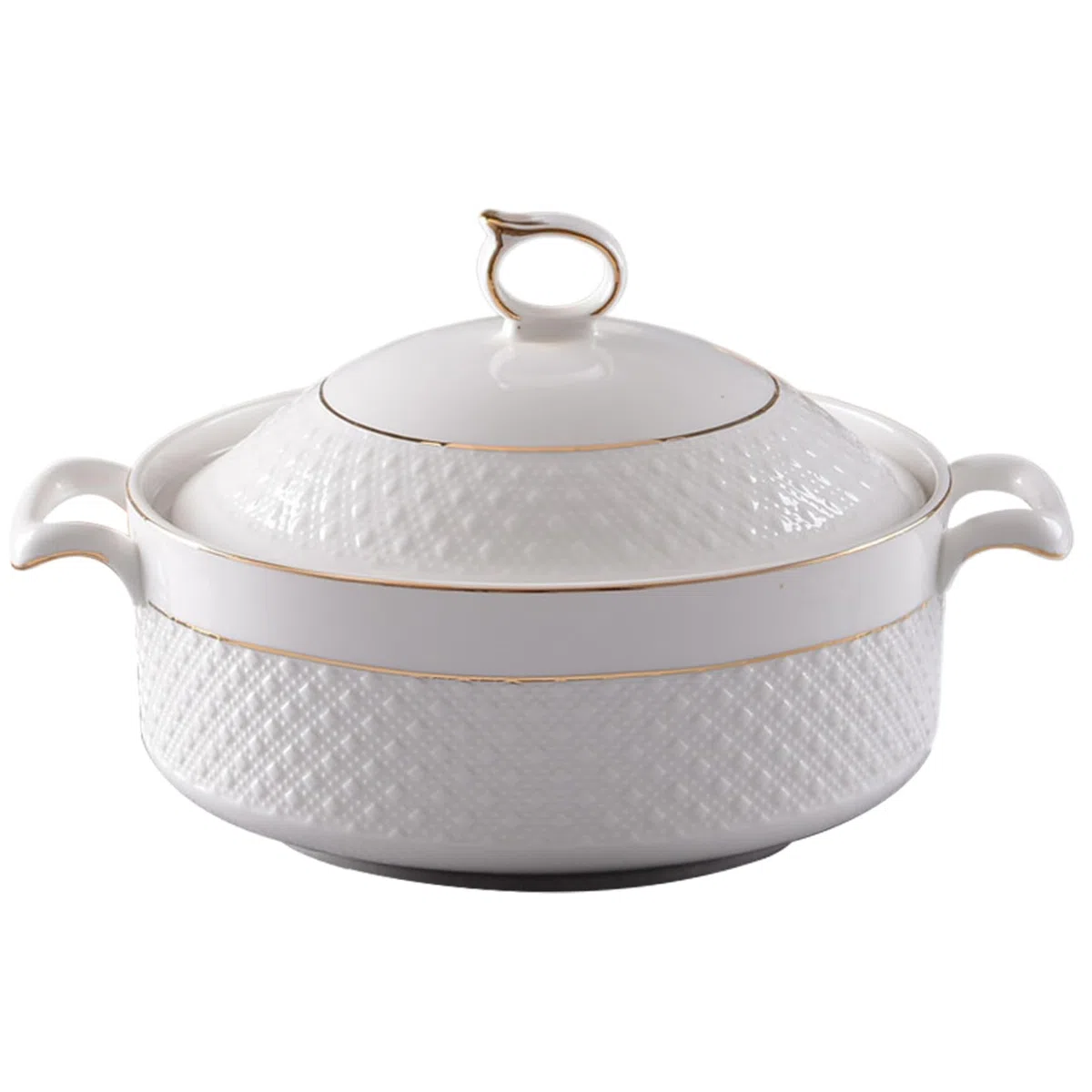 Cerámica de sopa de treen, 1.5L para servir blancos con borde dorado de doble manija tureen con tapa y cucharón para pasta, con tapa y cucharón