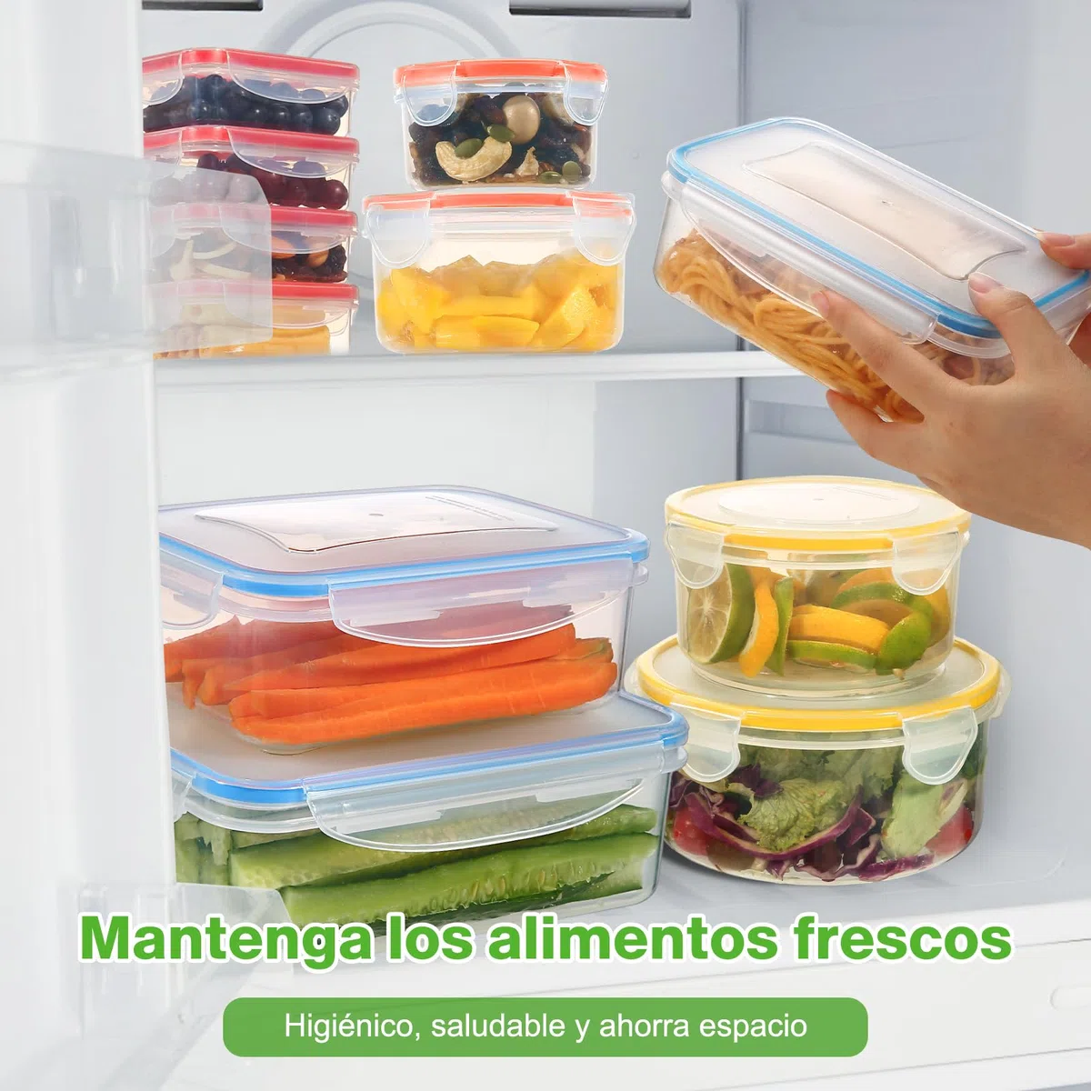 YASHE Recipientes de Plástico Alimentos Herméticos, Juego de 50 Piezas, Botes Cocina Almacenaje con Tapa, Sin BPA, 100% a Prueba de Fugas, Reutilizables y Lavables en el Lavavajillas