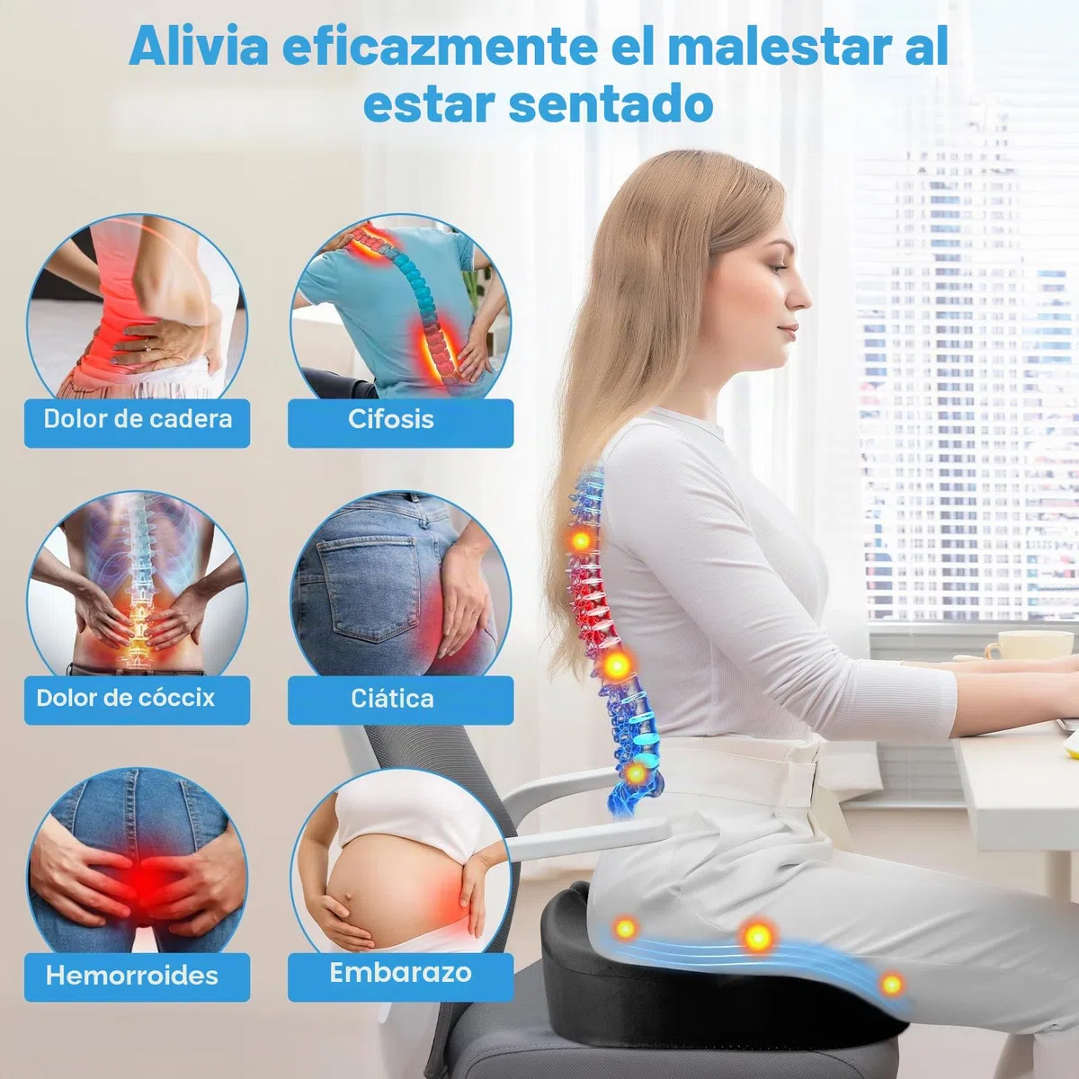 Cojin Silla Oficina, Cojín De Asiento Ergonómico De Espuma Memoria, Cojin Coxis Alivio del Dolor Cojin Silla para Silla De Oficina Y Hogar, Automóvil, Uso Diario
