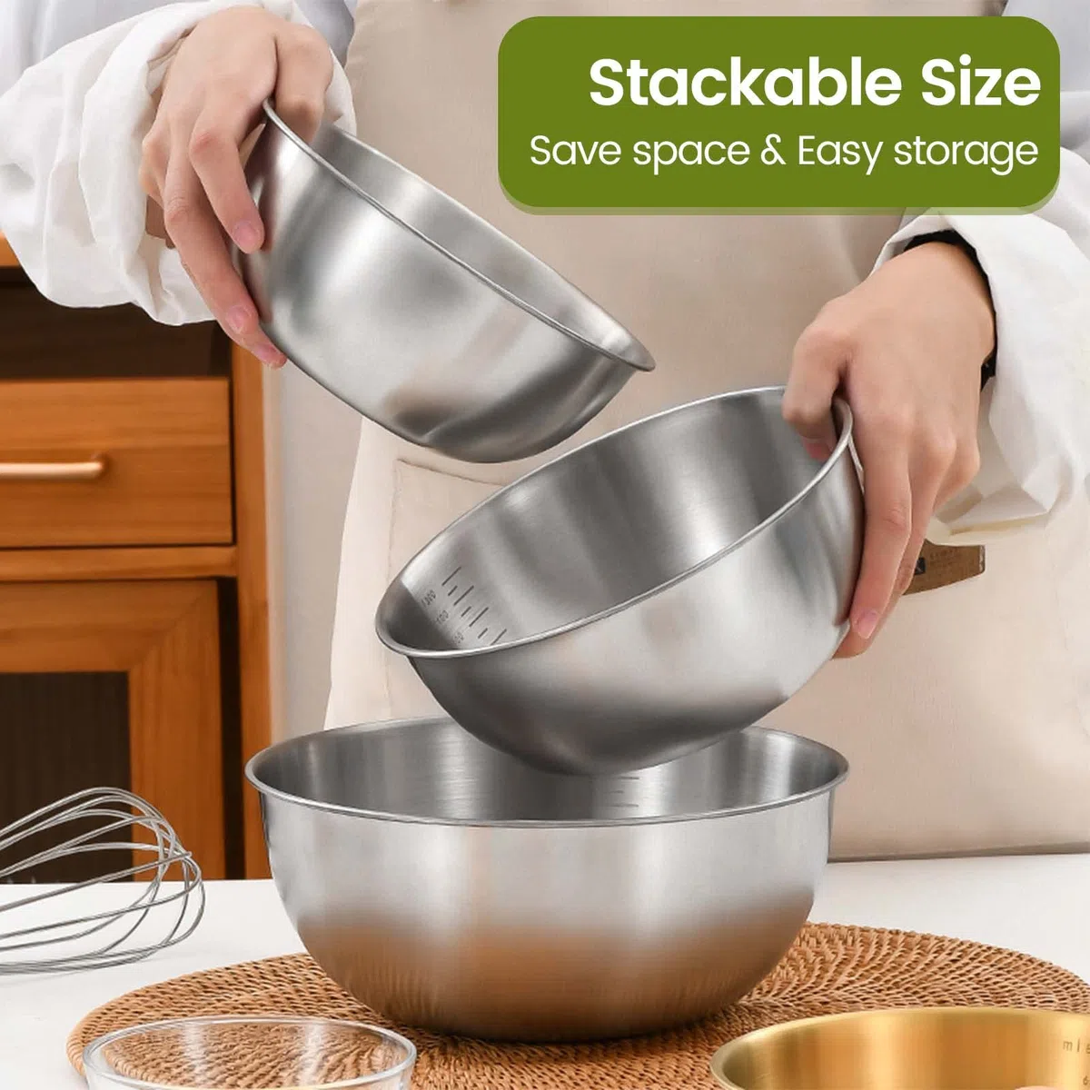 Cuencos Cocina Set de 4 Ensaladeras de Acero Inoxidable, 4 tamaños - 0.7 L/ 1.2 L/ 1.8 L/ 2.5 L, 4 Boles Aptos para Lavavajillas y Apilables