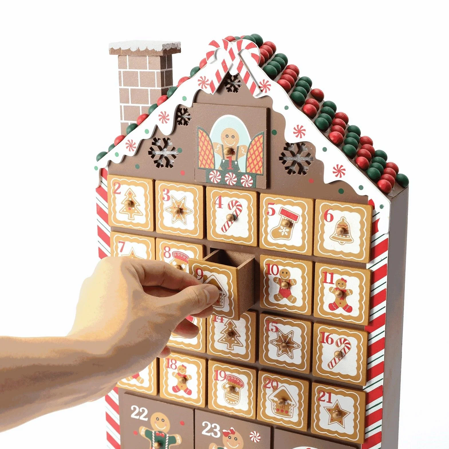 Calendario de Adviento de madera para dulces, joyería, forma de casa, calendario de Adviento de Navidad para niños y adultos, regalo sorpresas, decoración de casa de pastel de jengibre