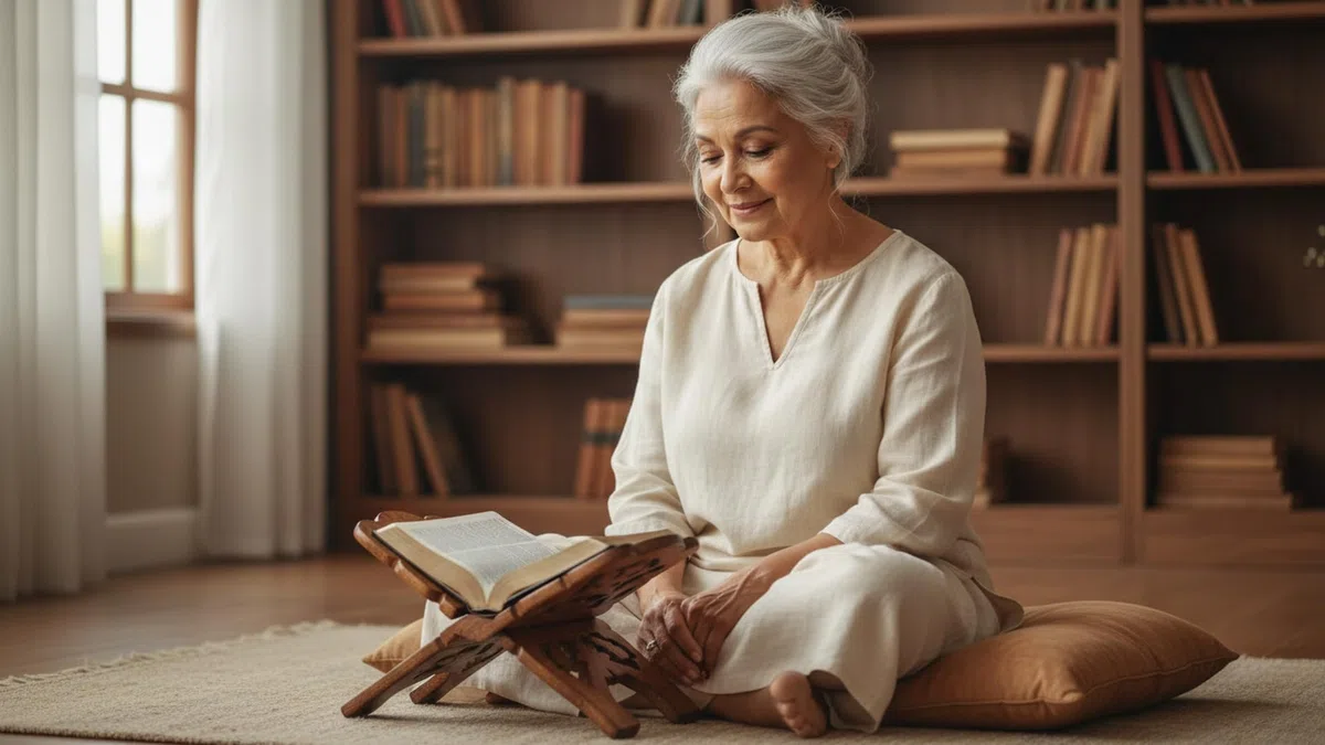 Hermoso Soporte de Madera Hanadmade para Libros de Oración y Sagrados Religiosos - Plegable, Tradicional para Biblia, Corán, Geeta - Lectura Gratuita en Sala
