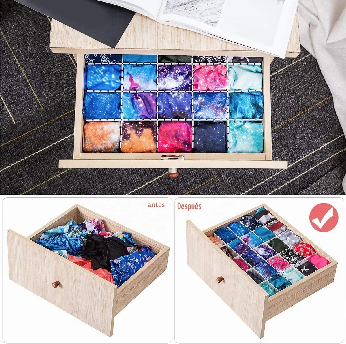 40 Piezas Separadores de Cajones, Ajustable Organizador de Cajones para Sujetador, Calcetines, Ropa Interior, Oficina, Cocina, Dormitorio y Tocador Blanco