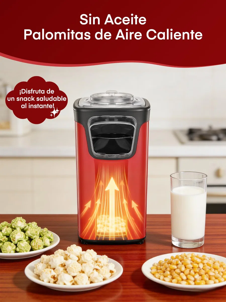 FOHERE Palomitero, 1100W Electrico Palomitera, Maquina de Palomitas Con Taza Medidora y Tapa Transparente, Sin Grasas Ni Aceites, Saludable y Delicioso, Ideal para Noches de Cine y Navidad