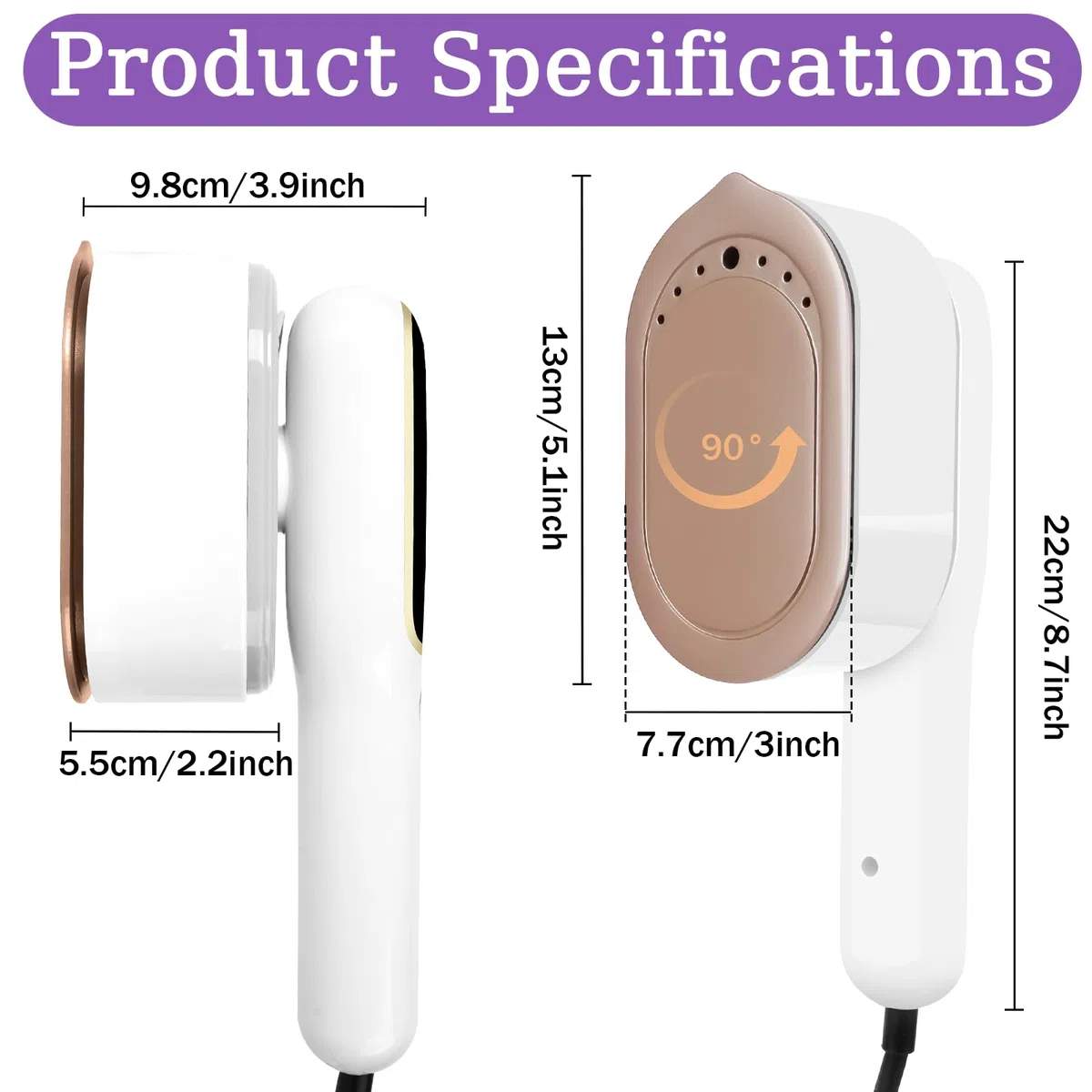 Plancha Vertical Vapor, 1200W Steamer Portátil de Mano, 2 en 1 Mini Plancha de Mano con Depósito de Agua de 100 ml, 5 Modos Inteligentes, Calentamiento Rápido en 15 Segundos, para Viajes y Hogar