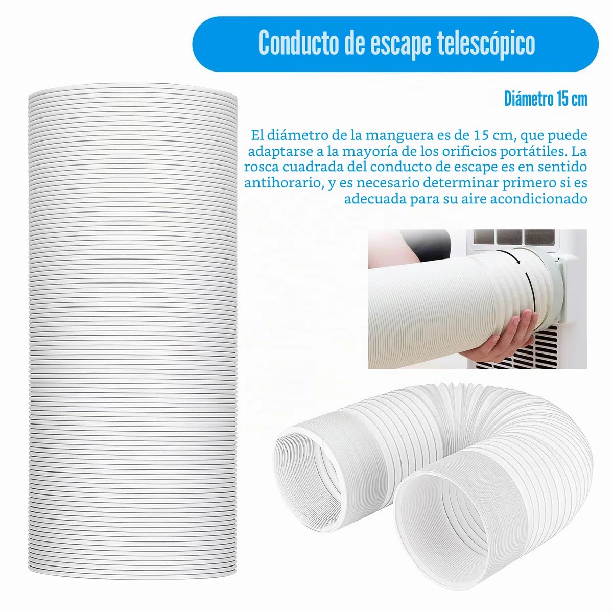Manguera de aire acondicionado portátil, tubo de aire acondicionado móvil, diámetro de 150 mm y longitud de 200 cm, extensión de tubo AC para aparato de aire acondicionado móvil, secadora de