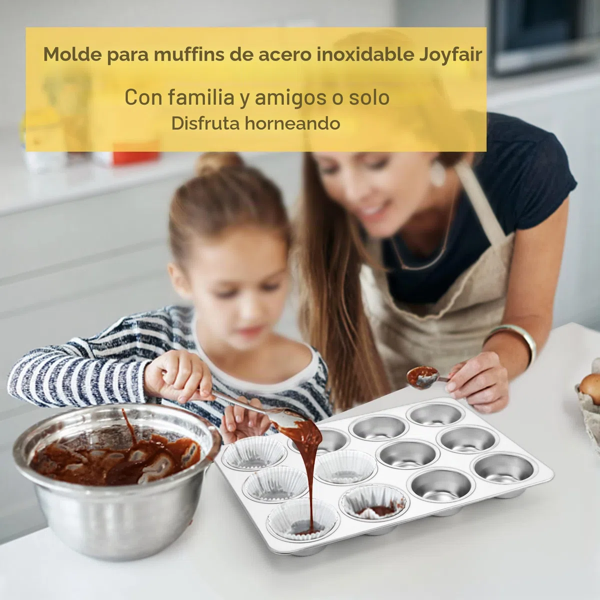 Bandeja para magdalenas Joyfair, molde de acero inoxidable para 12 magdalenas, apto para horno y lavavajillas