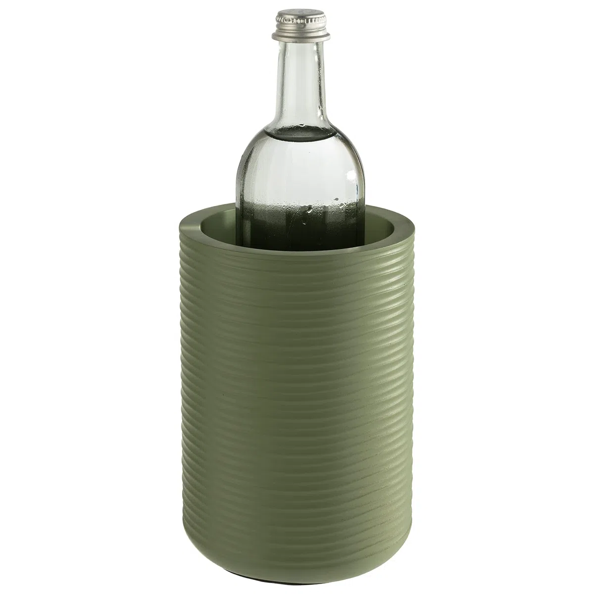 APS 36124 - Enfriador de botellas de hormigón estriado, con parte inferior suave para muebles, para botellas de 0,7-1,5 litros, diámetro de 13/10 cm, altura de 19,5 cm, color verde